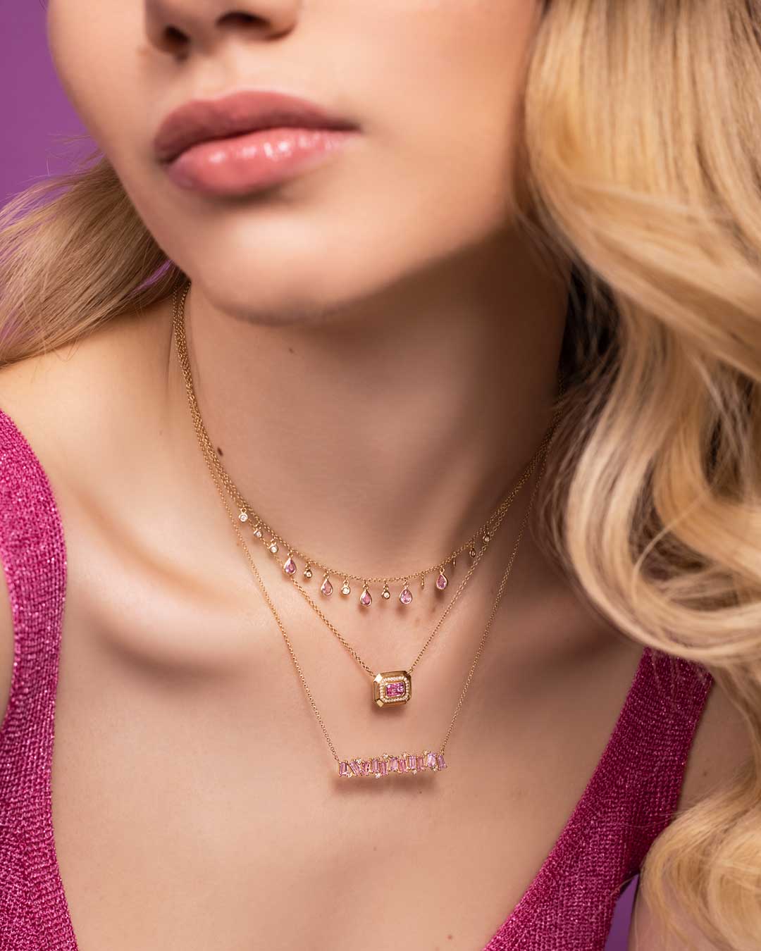 Collar en Oro Amarillo 14K con Zafiros y Diamantes