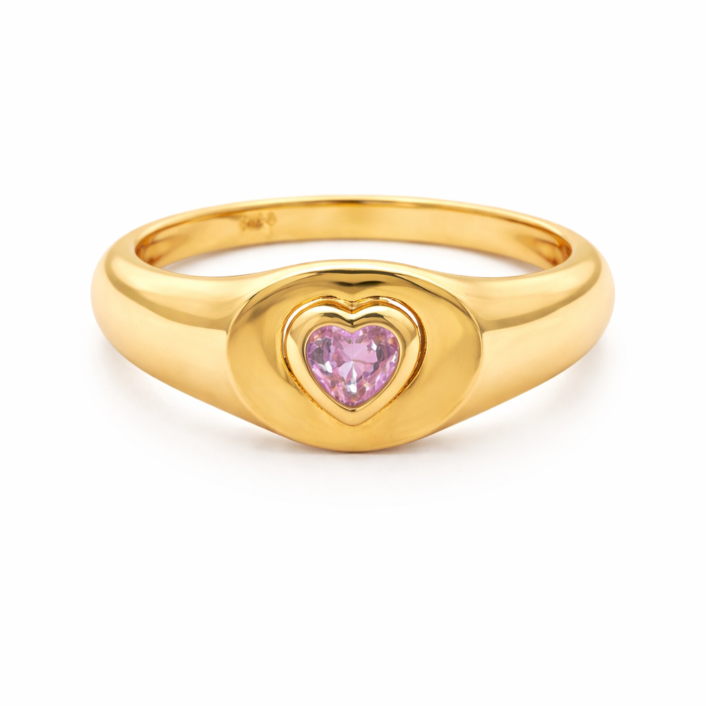 Anillo Signet en Oro Amarillo 14K con Zafiro Rosa
