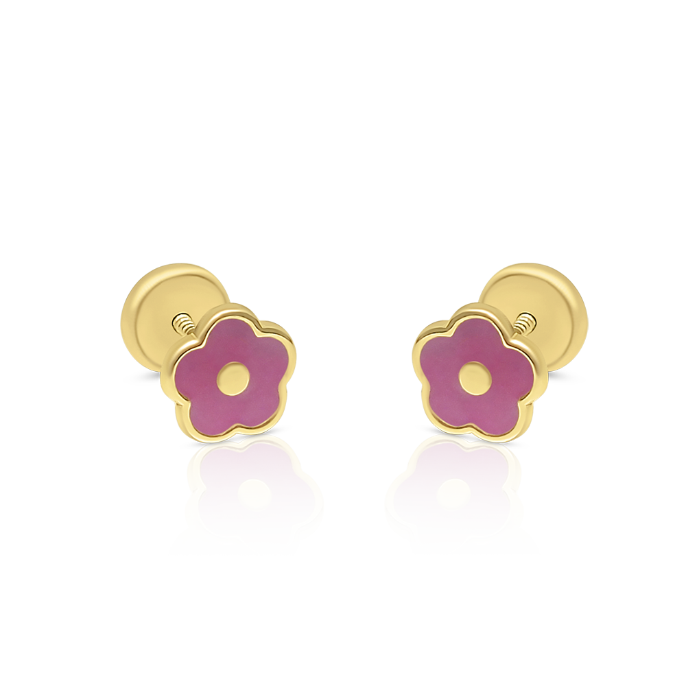 Aretes Mini Flor en Oro Amarillo 14K
