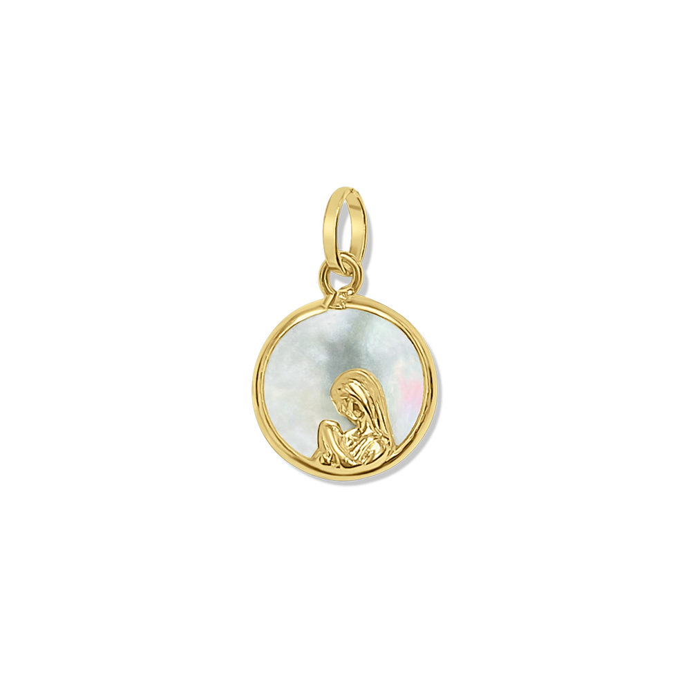 Medalla Virgen en Oro 14K con Nácar