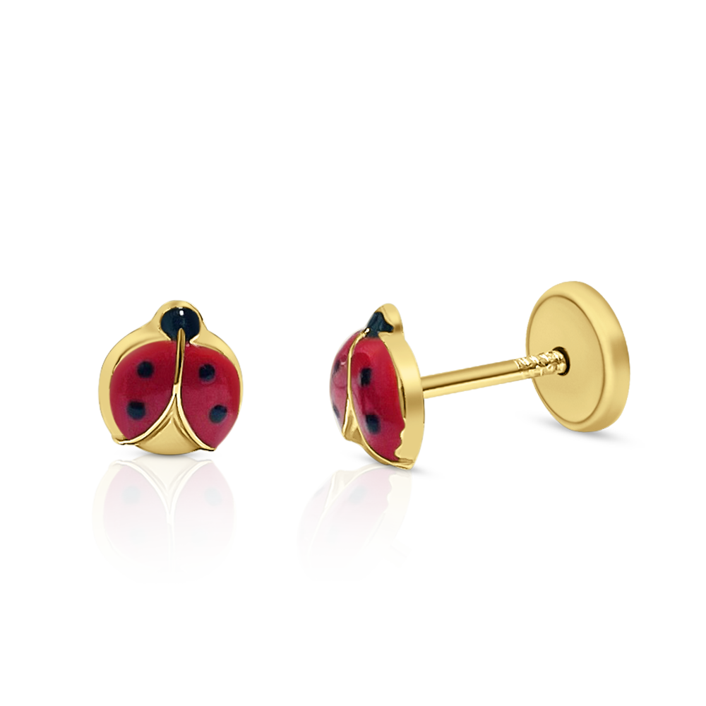 14KY MINI LADYBUG RED EARRINGS