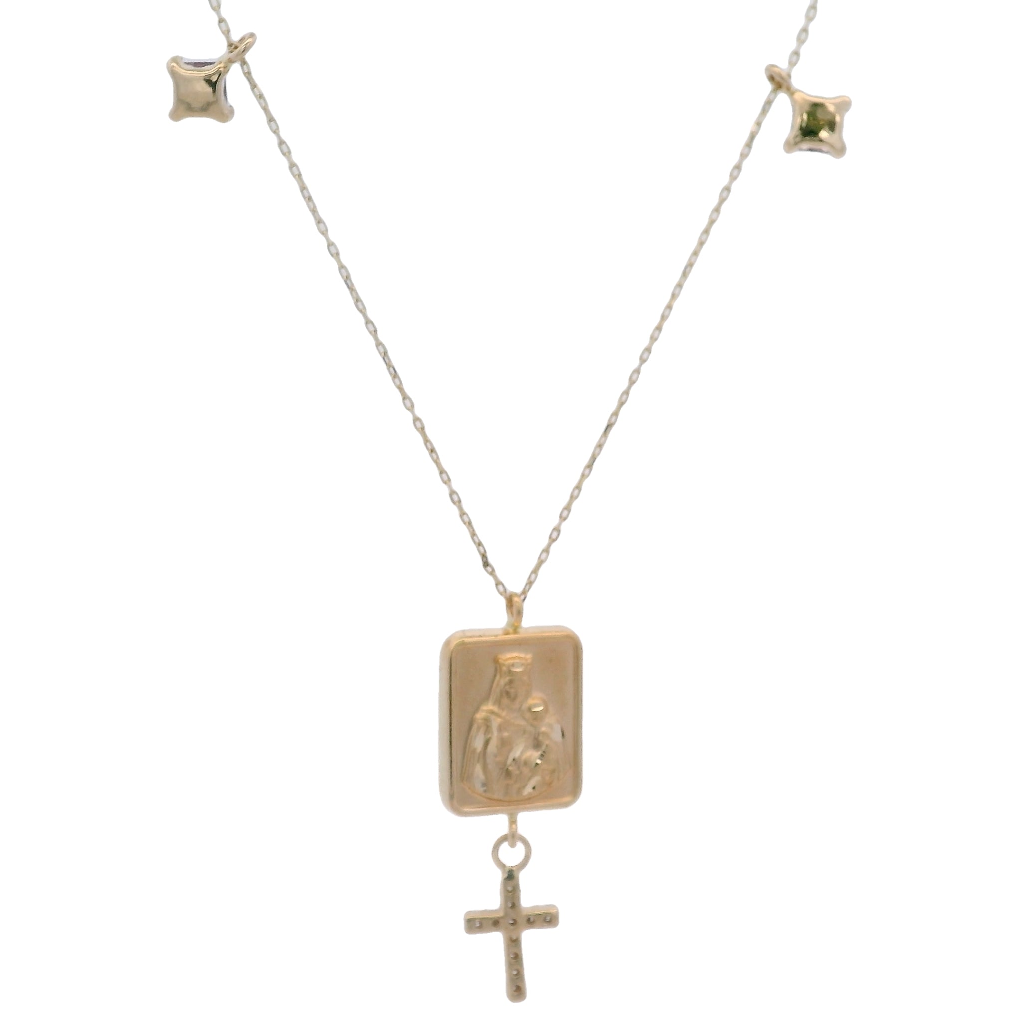 Collar Corazón de Jesús y Cruz en Oro 14K