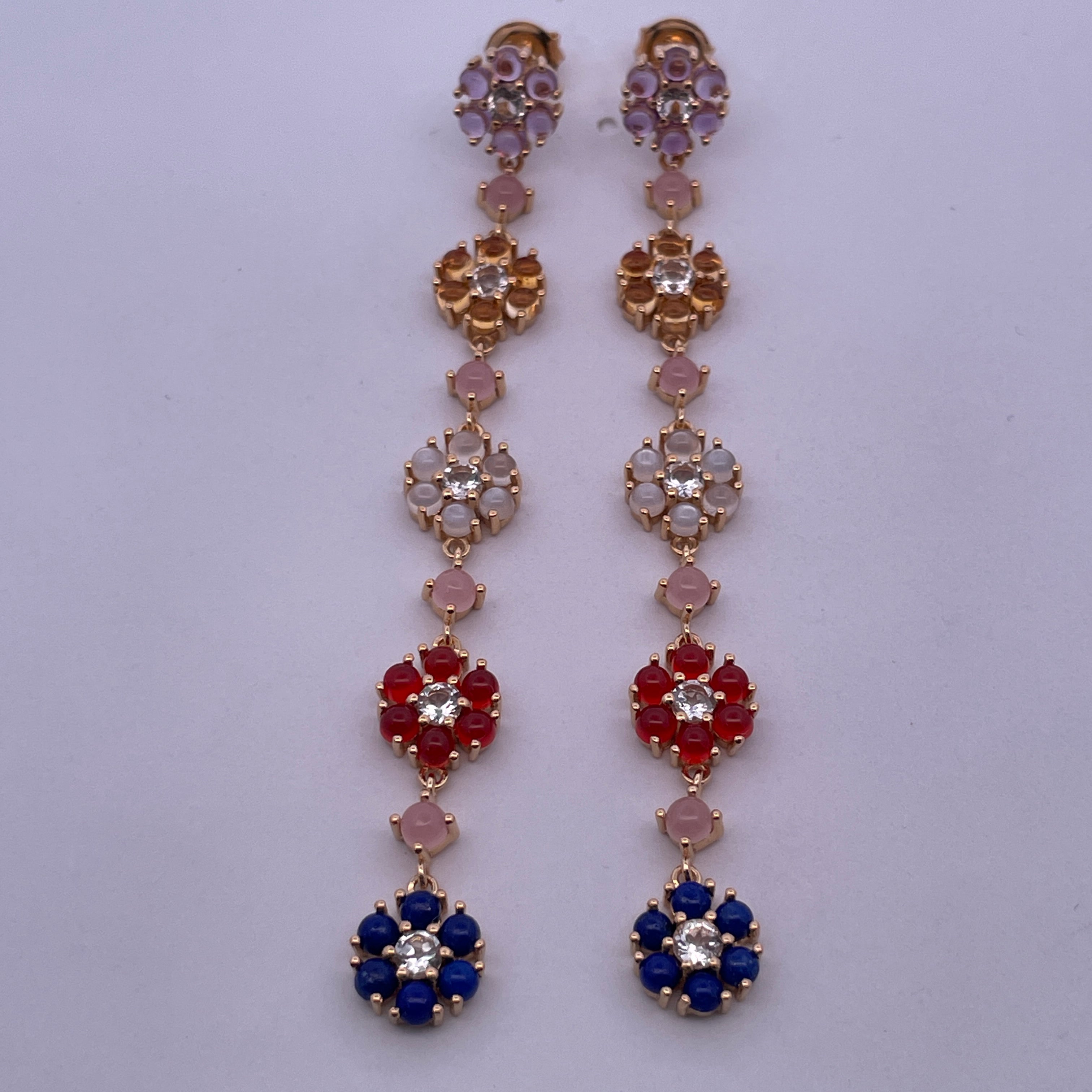 Aretes Florales en Plata 925 con Piedras Naturales
