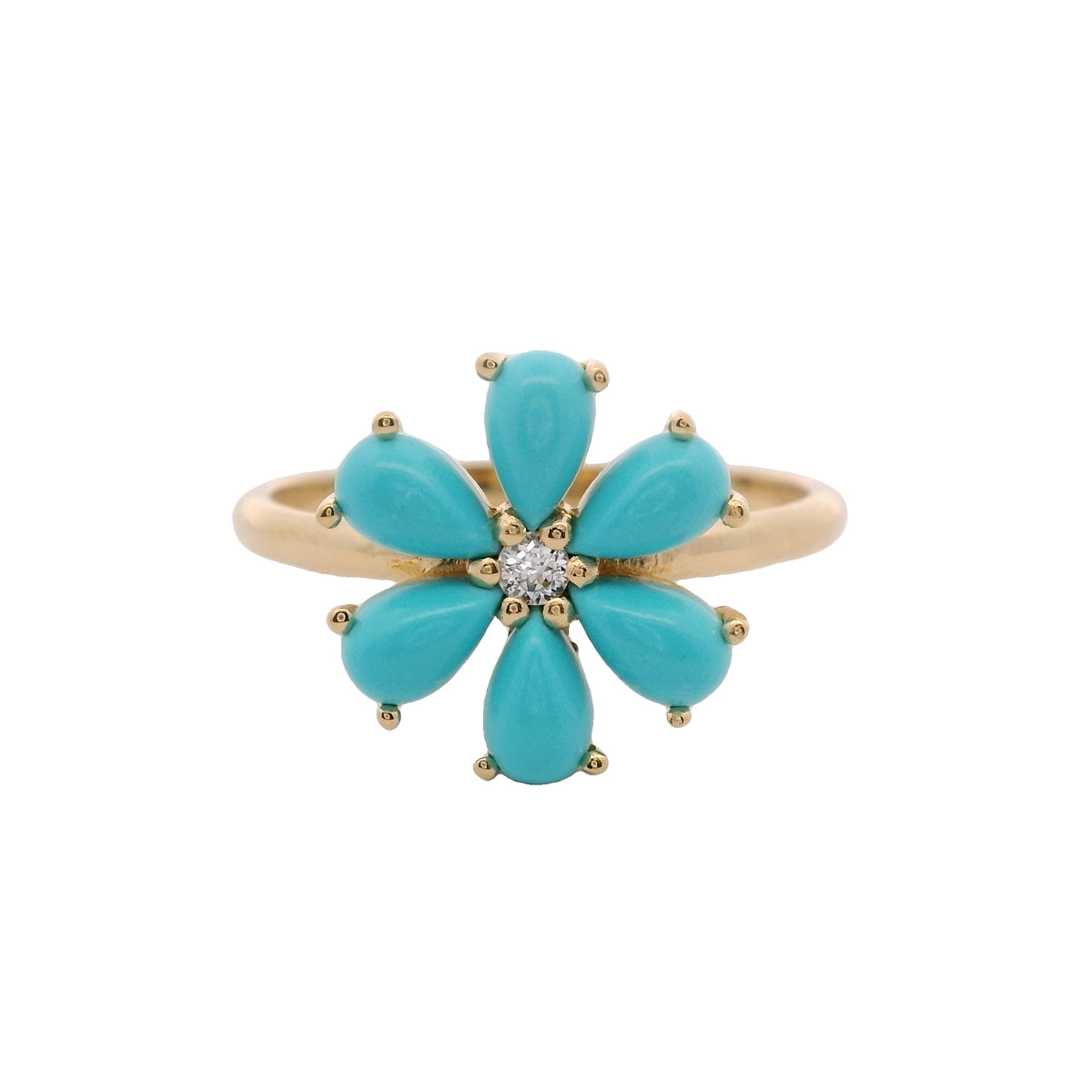 Anillo Floral en Plata 925 Bañada en Oro con Turquesa