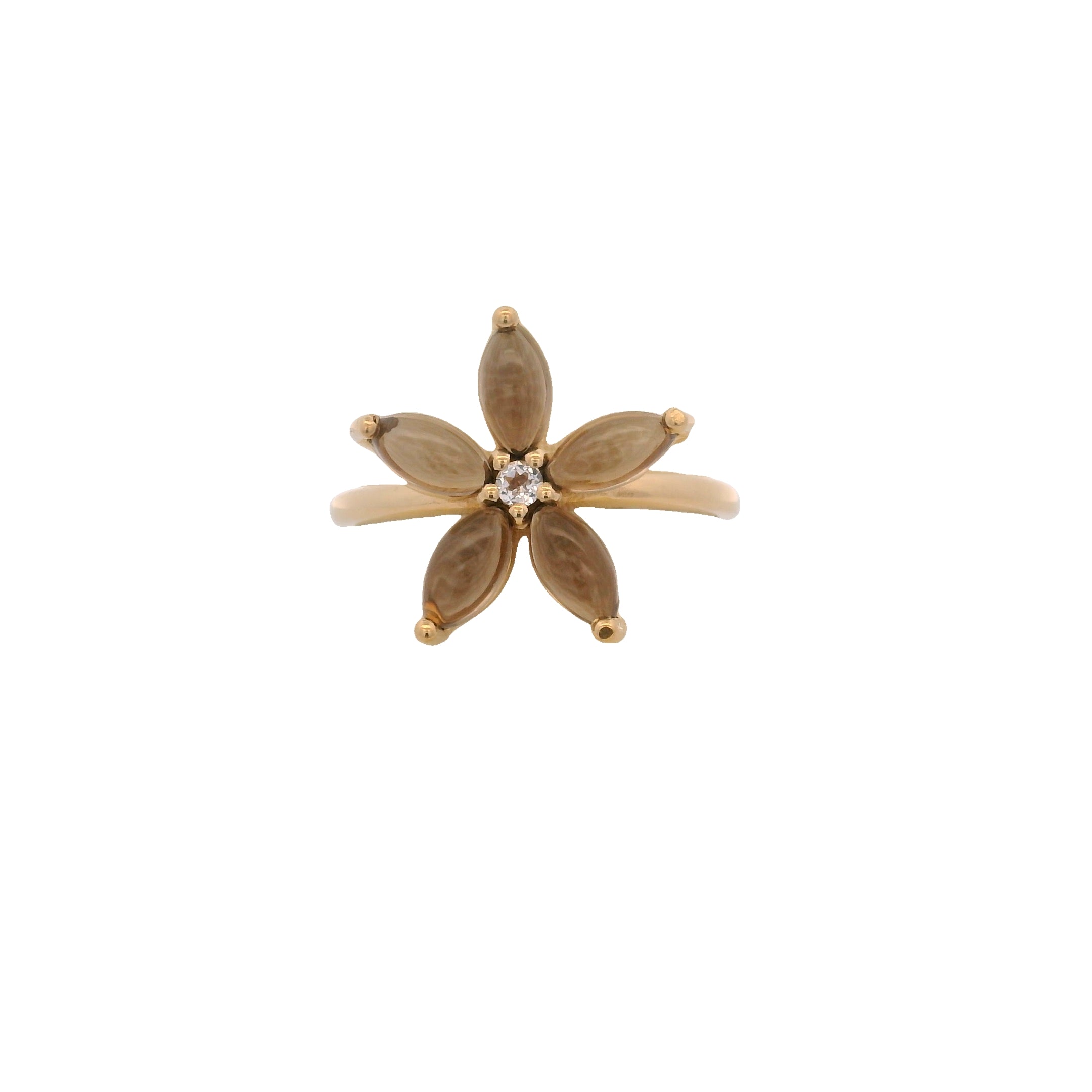 Anillo Floral en Plata 925 con Cuarzo Ahumado