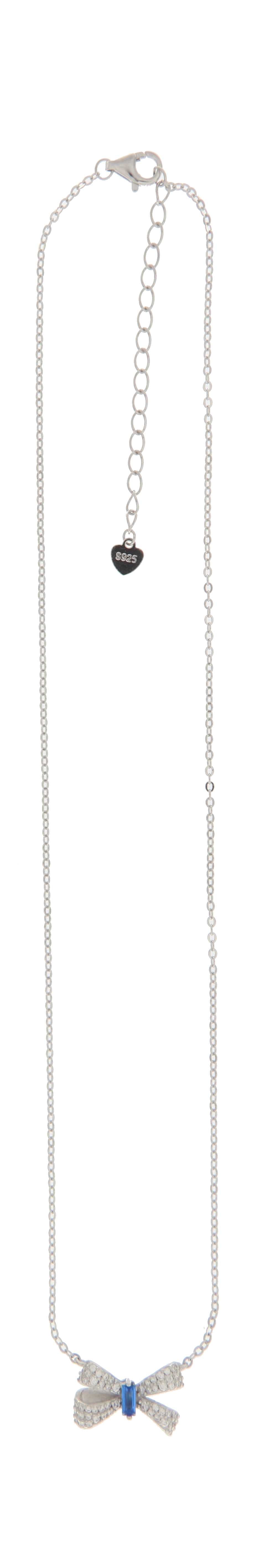 925SL SMALL BOW PAVE CENTER CZ BLUE NECKLACE