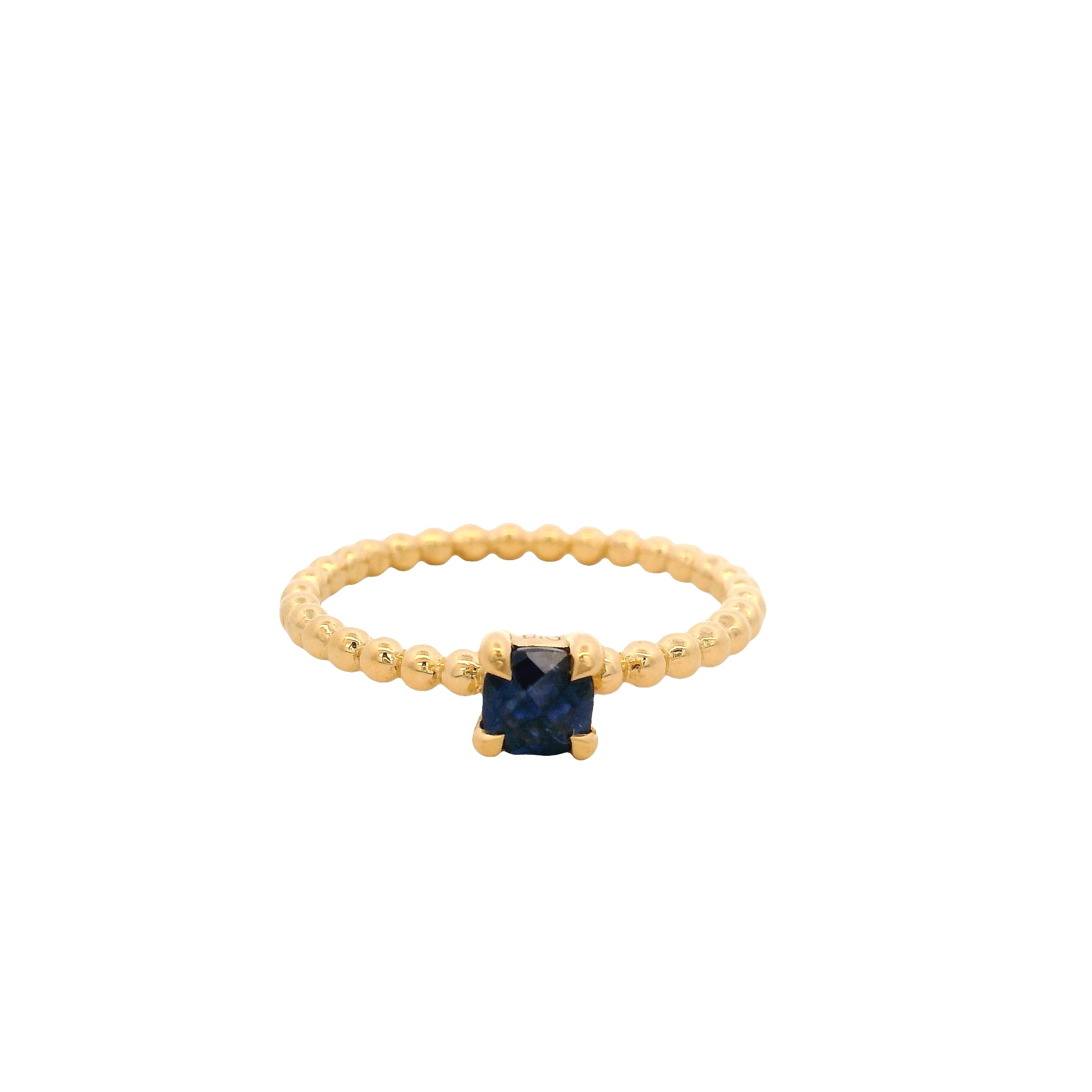 Anillo de Bisel con Zafiro en Plata 925 Bañada en Oro