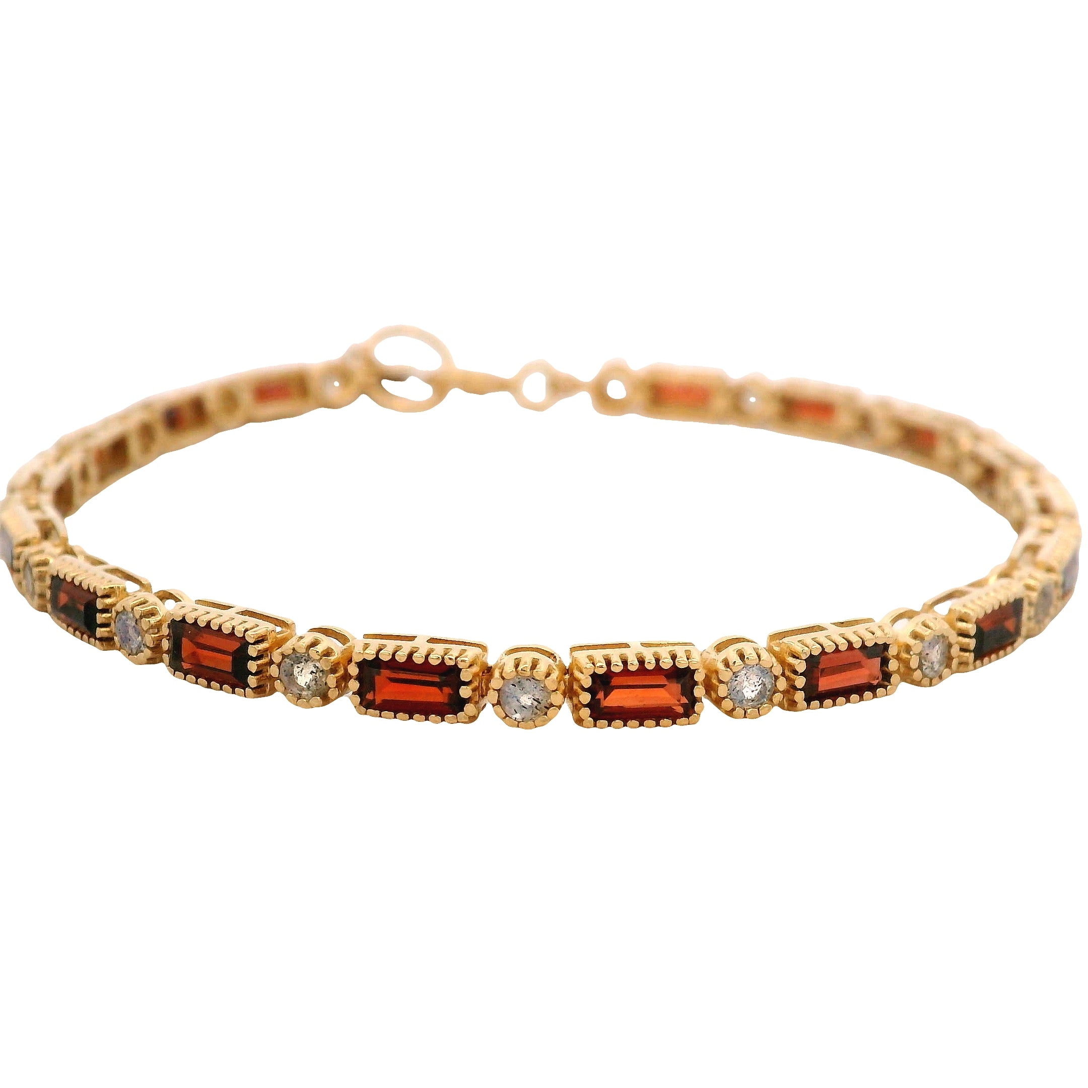 925YG TENNIS BAGUETTE GARNET BEZEL LABRADORITE BRACELET