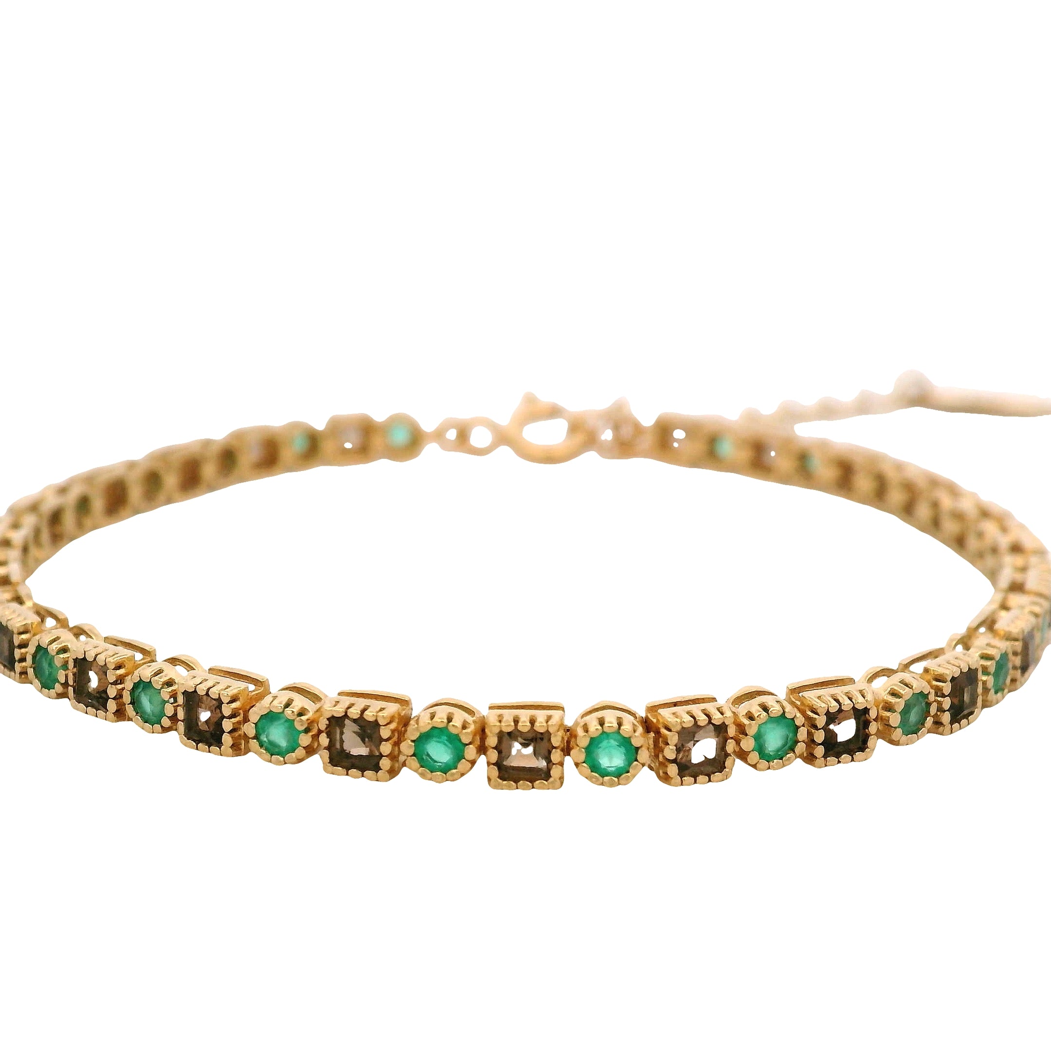 925YG TENNIS SQUARE SMOKY QUARTZ BEZEL ONIX BRACELET