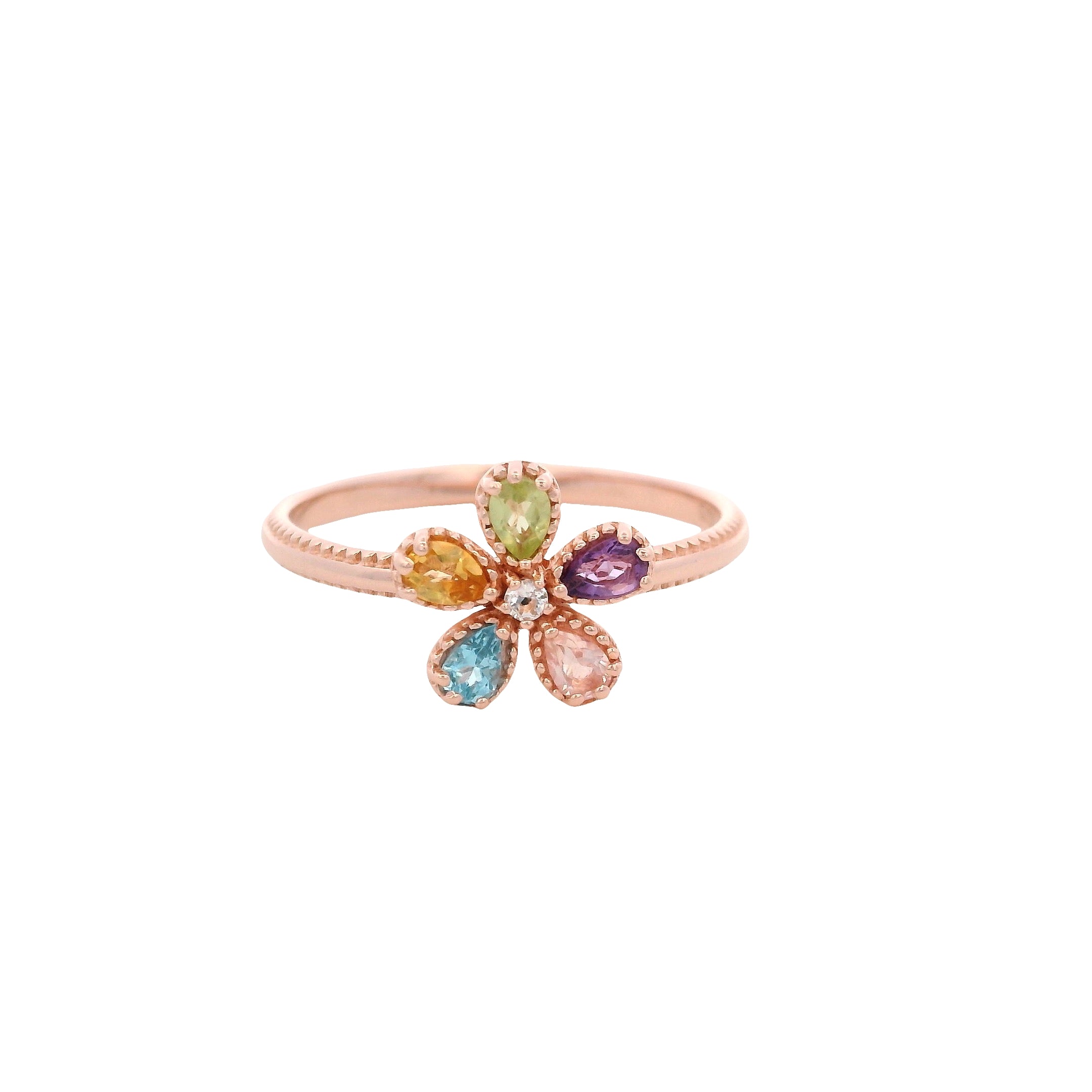 Anillo Floral en Plata 925 Bañada en Oro Rosa con Topacio
