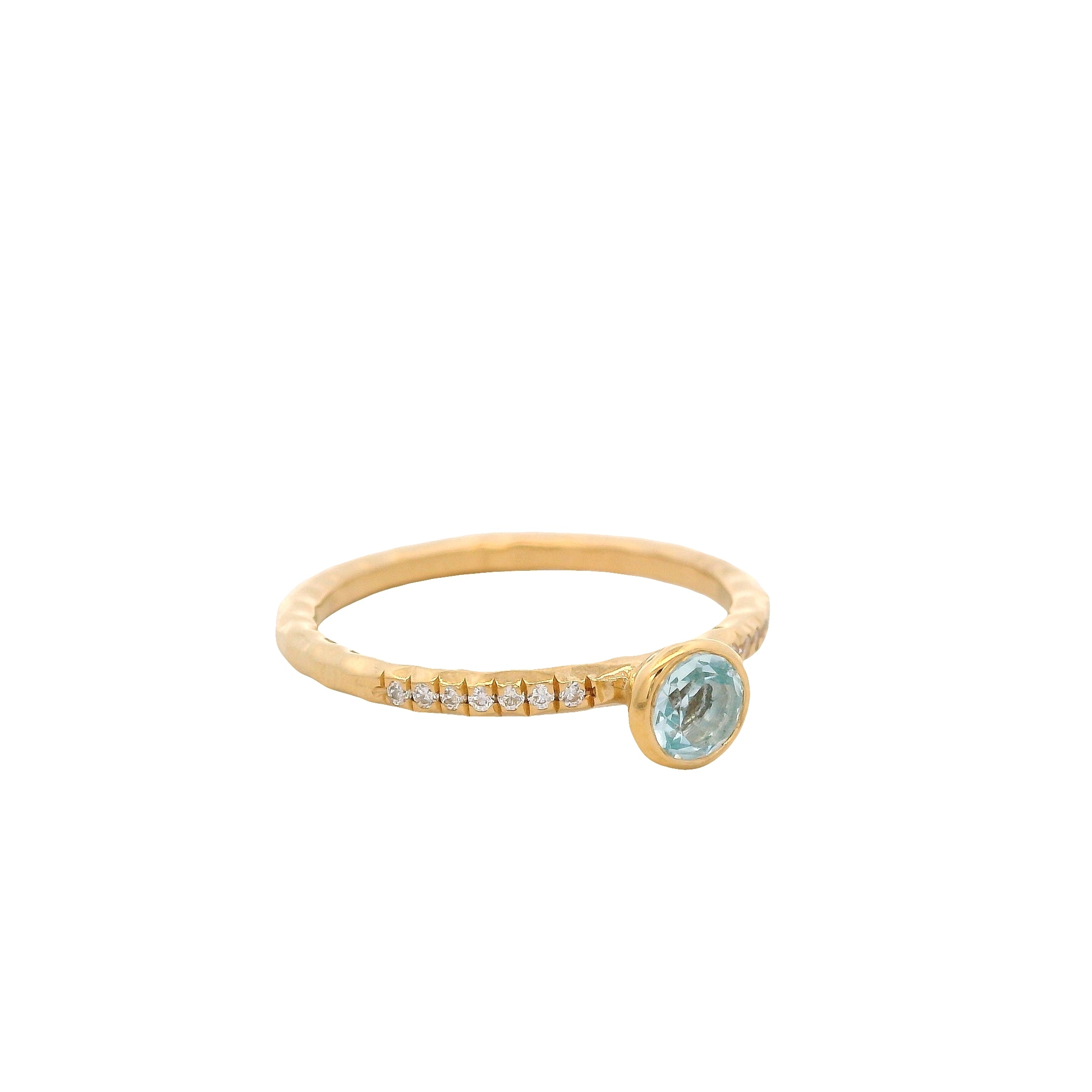 Anillo Solitario de Topacio Azul en Plata 925 Bañada en Oro