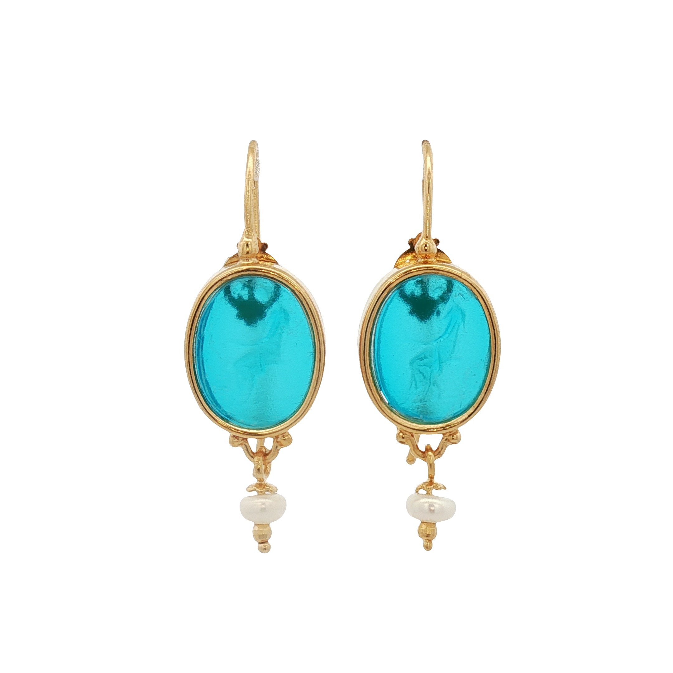 Aretes Ceres con Perlas y Azul Cielo
