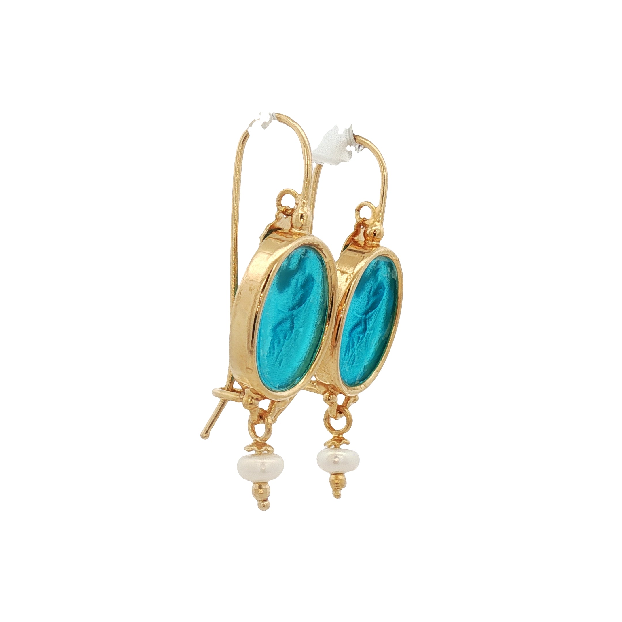 Aretes Ceres con Perlas y Azul Cielo