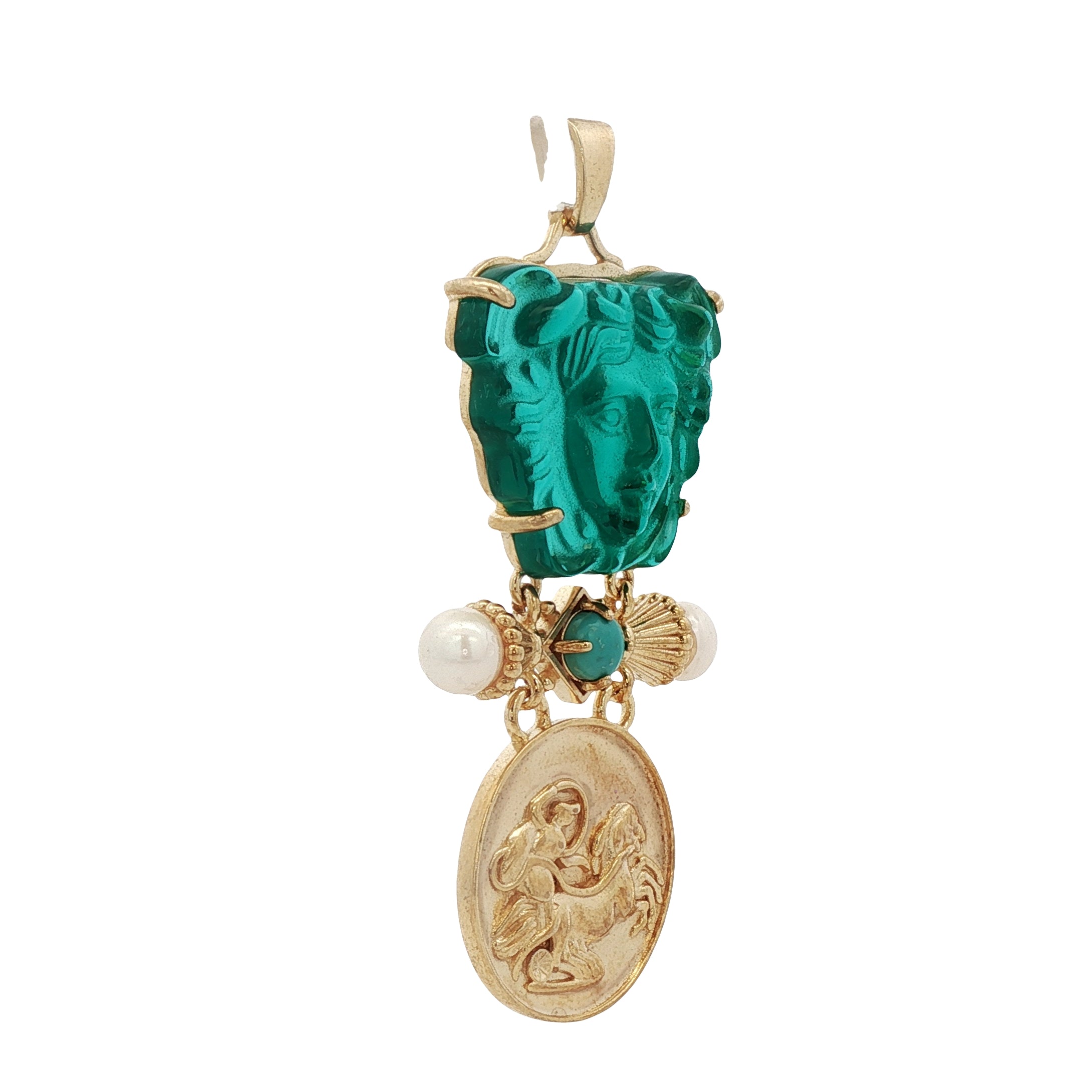925YG MEDUSA GREEN AND PEARL TURQUOISE PENDANT