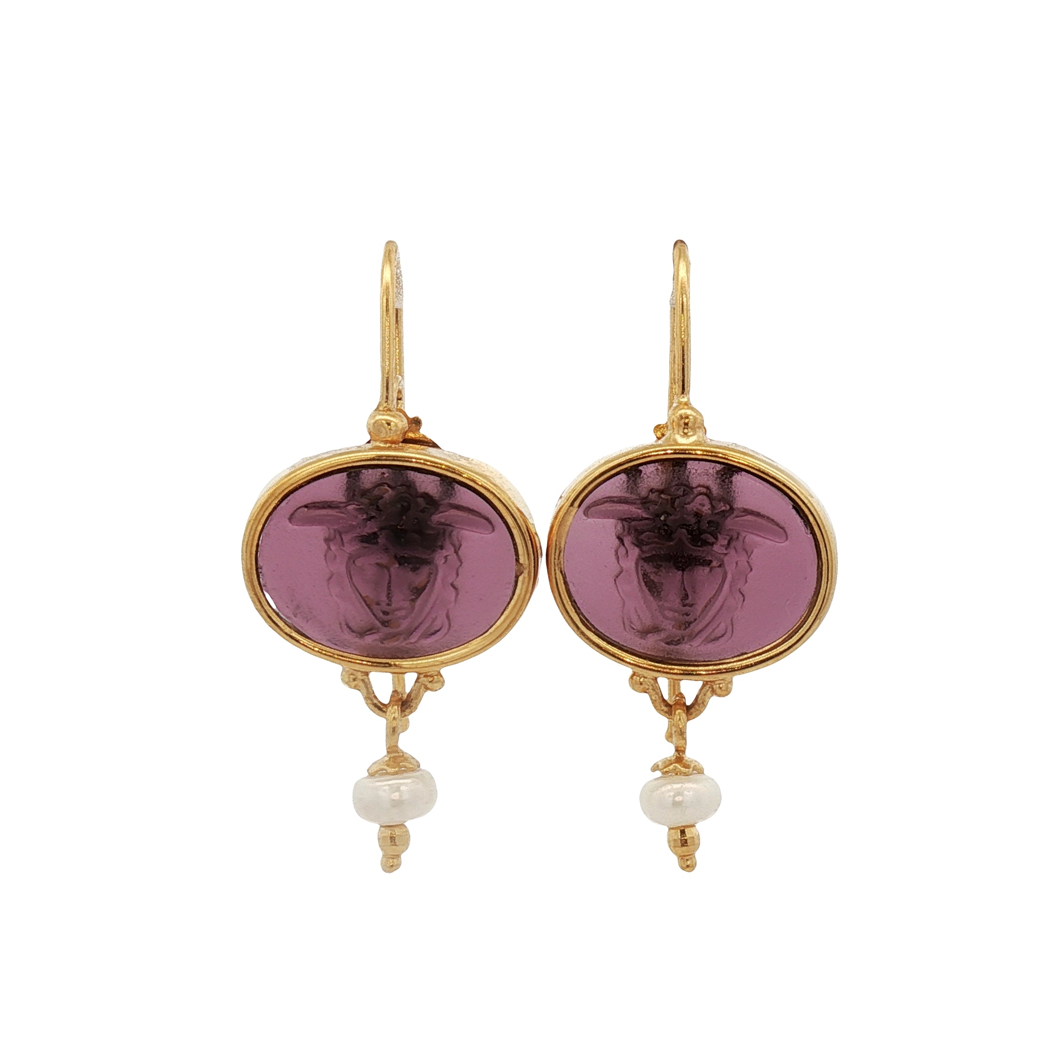 925YG CHIMERA PURPLE WITH PEARL EARRINGS