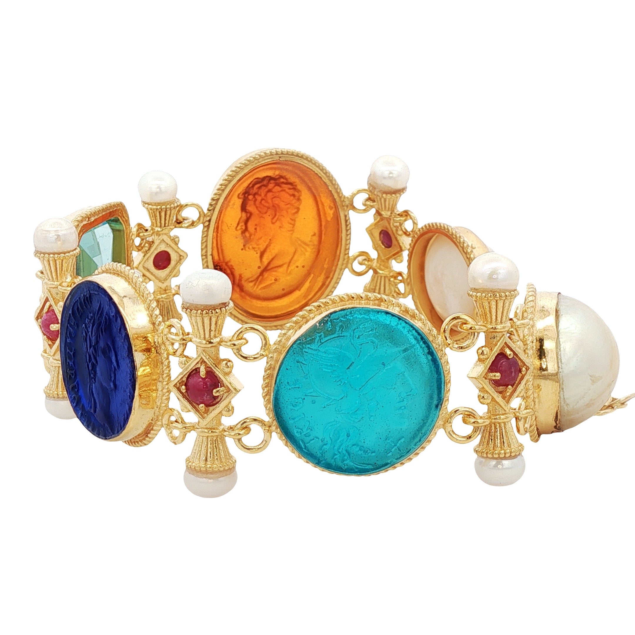 925YG STATION PERFIL MEN WITH MABE PEARL RUBY BRACELET