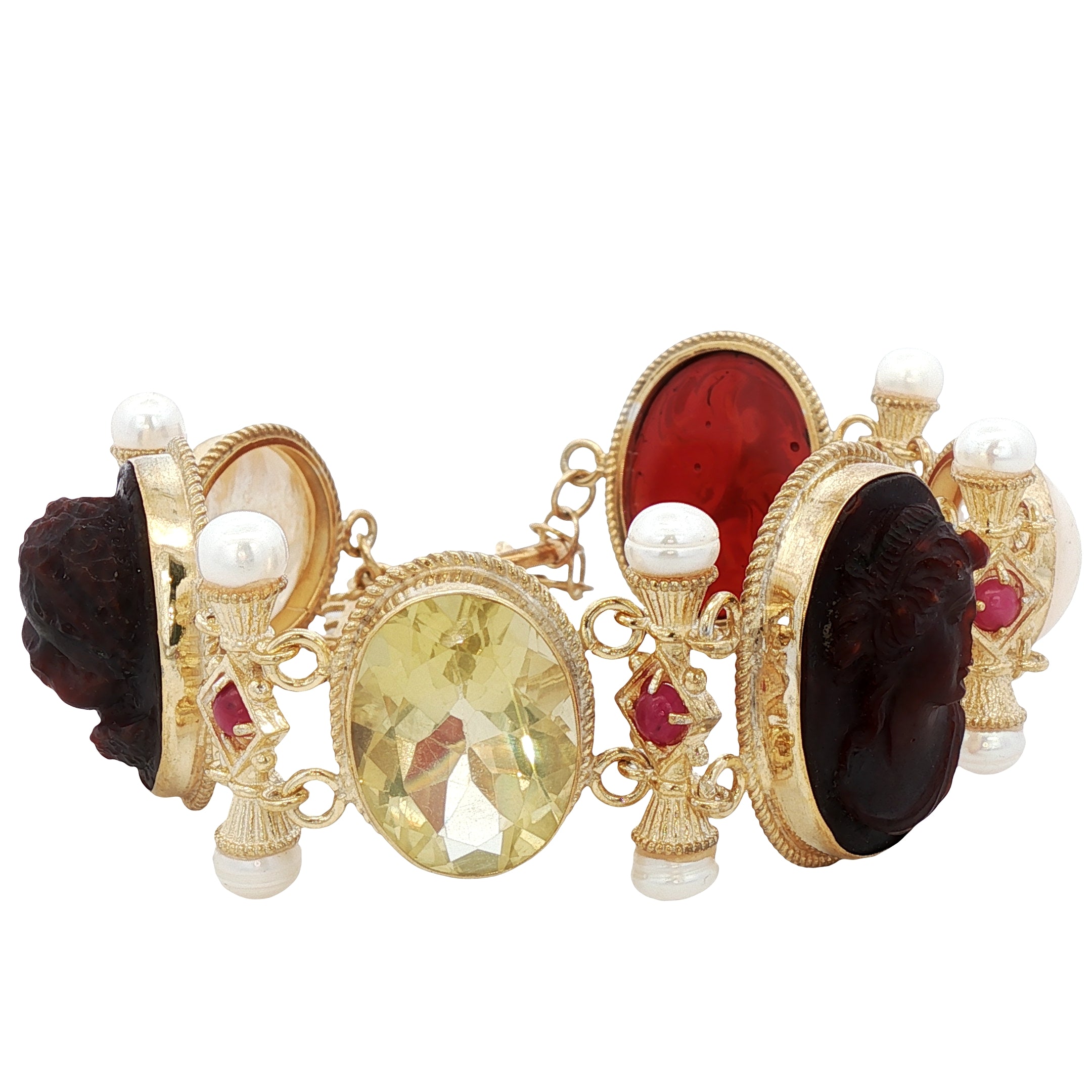 Pulsera de Plata 925 con Perla Mabe y Rubíes