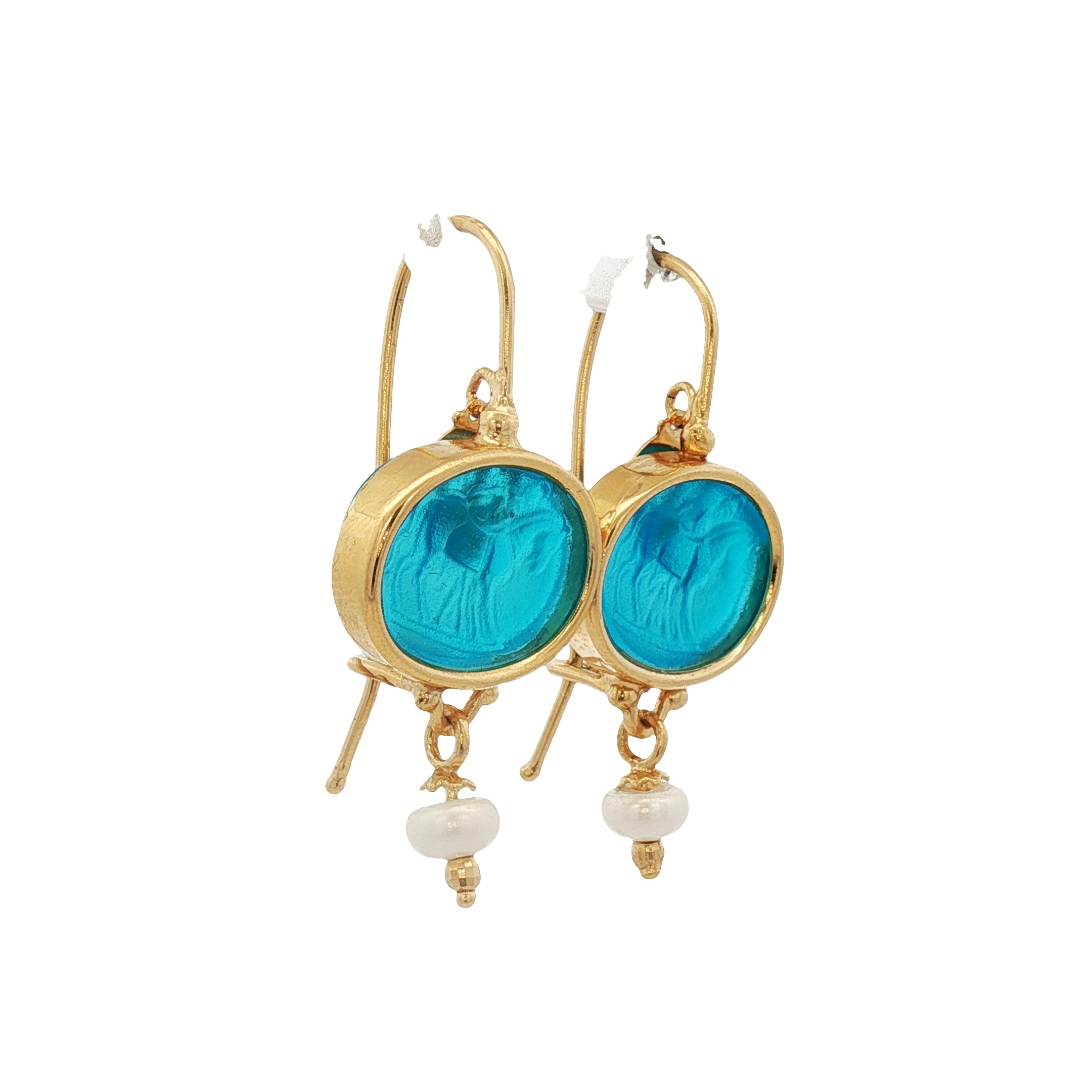 925YG HORSE SKY BLUE WITH PEARL EARRINGS