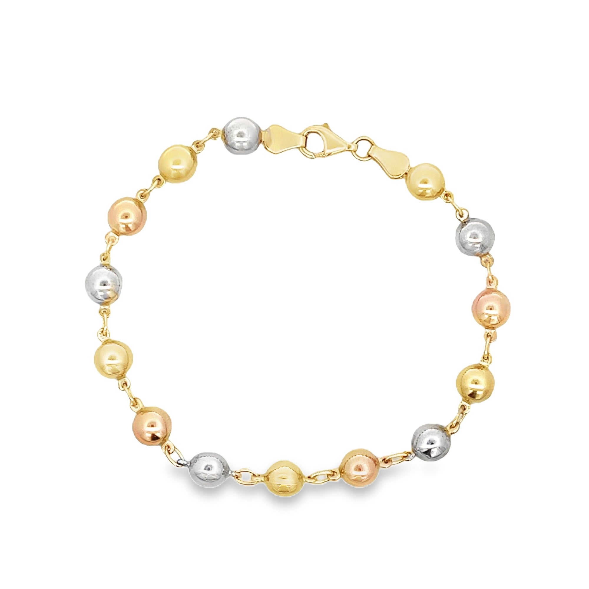 14KY BEADED TRIPLE TONE 6MM BRACELET - C'SANTOS