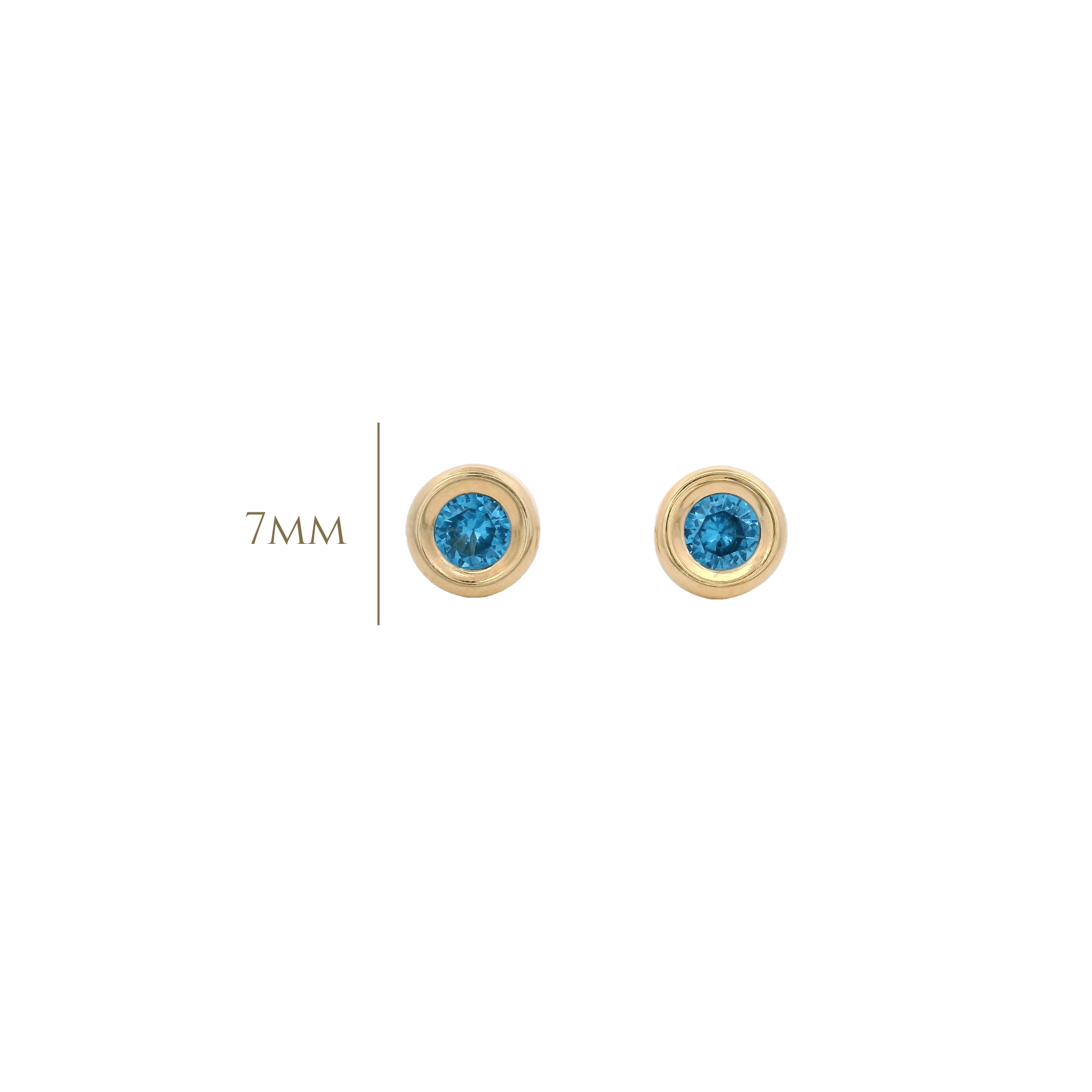 14KY BEZEL MARZO CZ AQUAMARINA EARRINGS - C'SANTOS