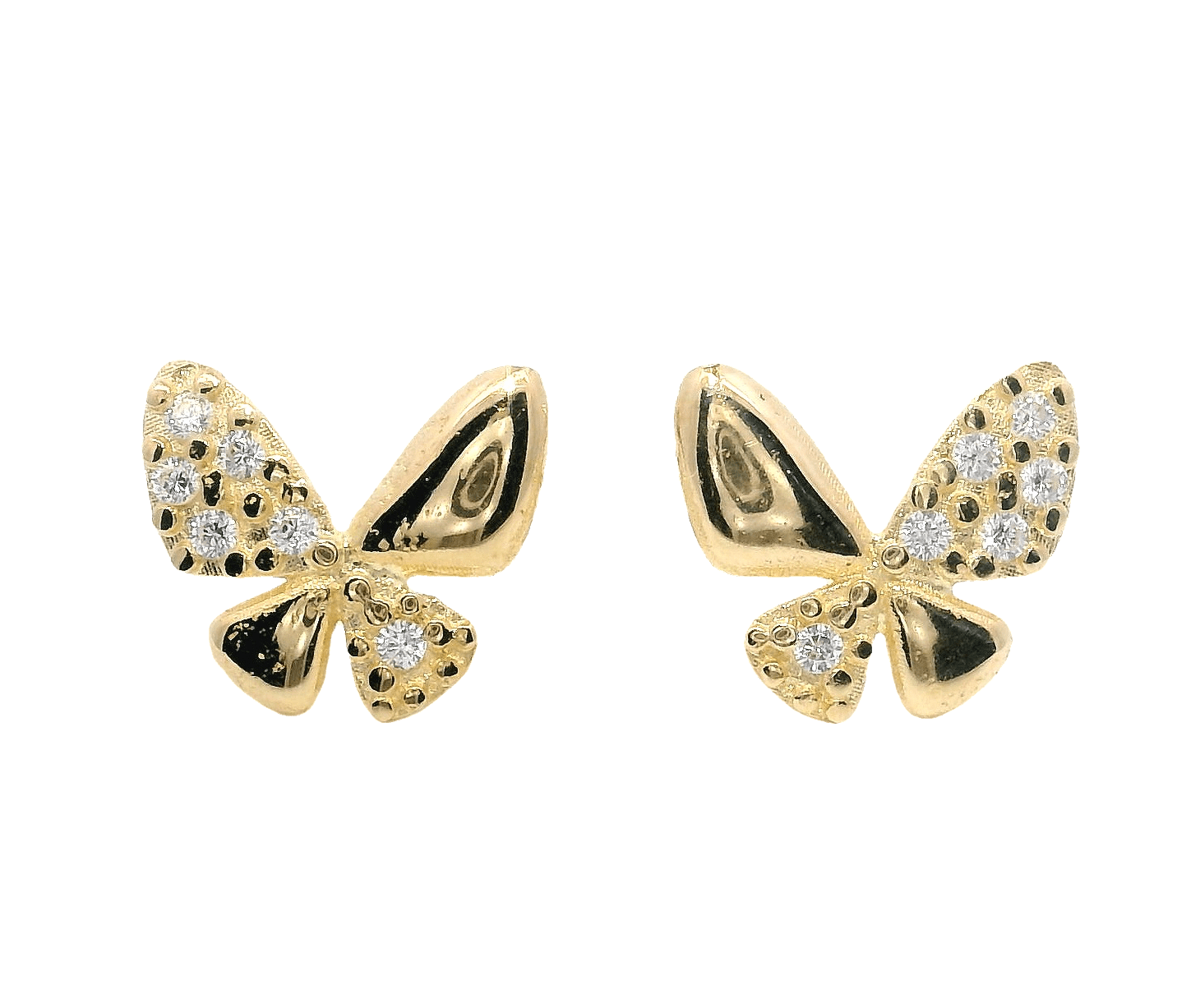 14KY BUTTERFLY HALF PLAIN PAVE EARRINGS - C'SANTOS