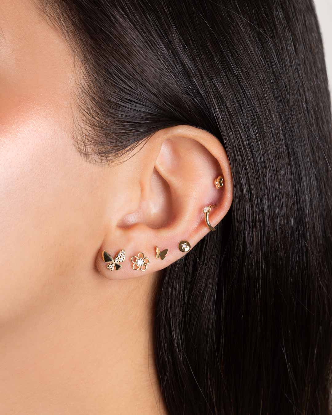 14KY BUTTERFLY HALF PLAIN PAVE EARRINGS - C'SANTOS