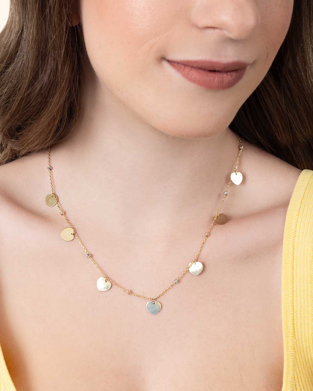 14KY CADENA MULTI CHARMS DE CORAZON EN PLACA LISA - C'SANTOS