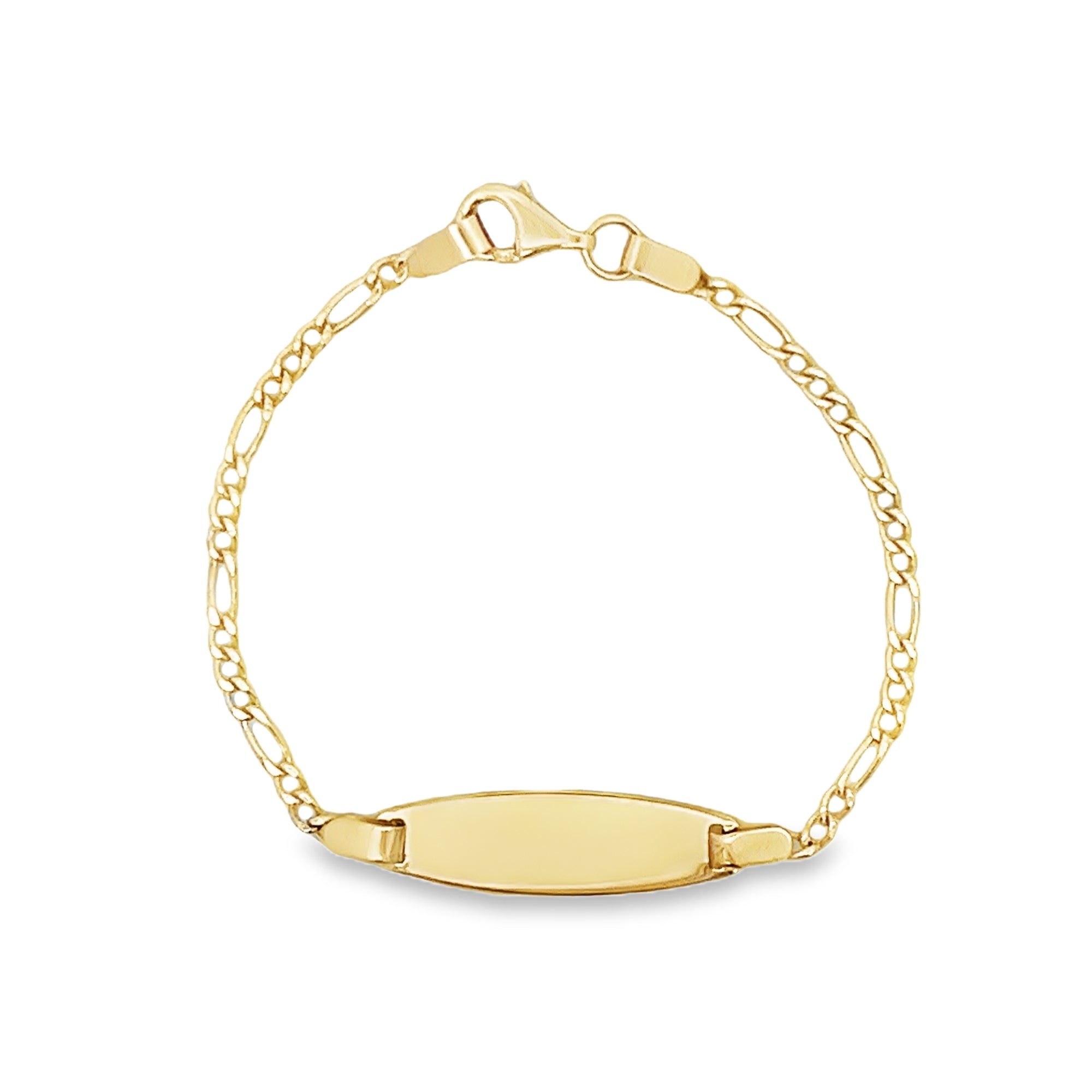 14KY ENGRAVABLE BAR AND CHAIN FIGARO BRACELET - C'SANTOS