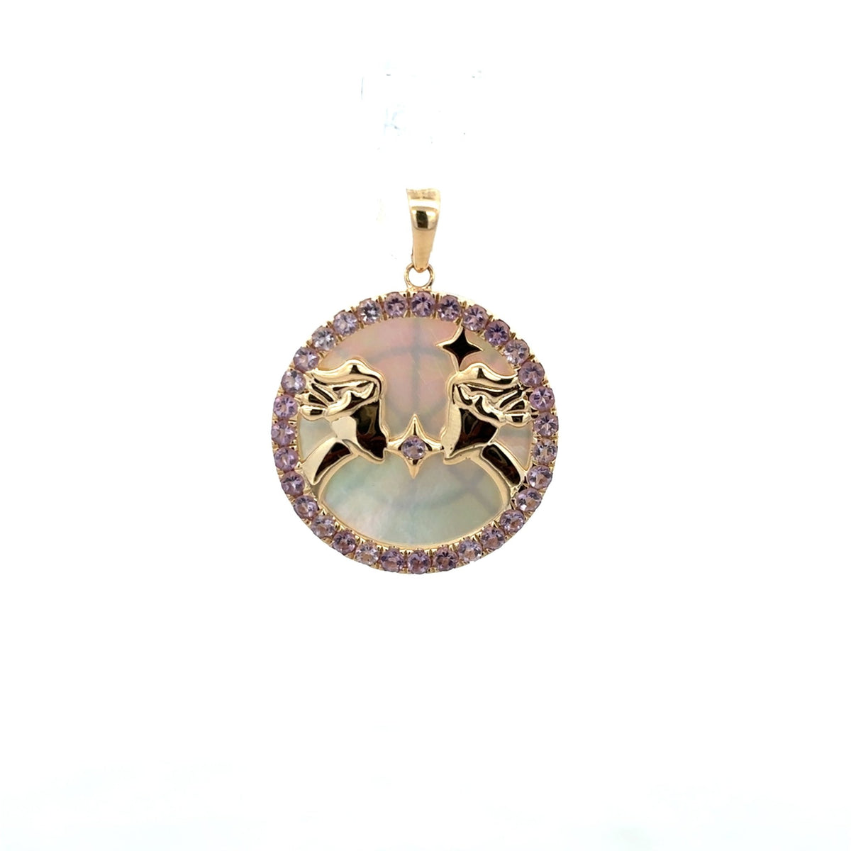 14KY GEMINI ZODIAC MOP AND LIGHT AMETHYST CHARM ST6.27CT - C'SANTOS