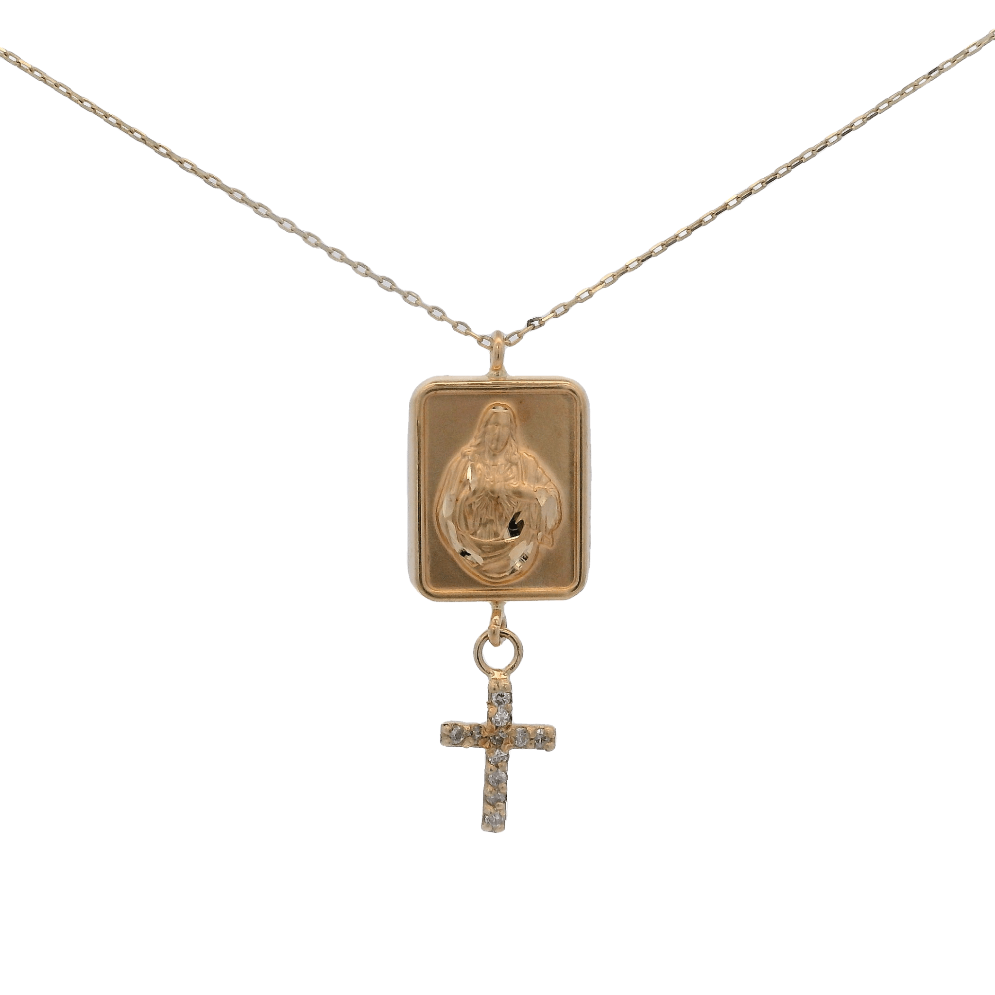 14KY HEART OF JESUS Y CROSS NECKLACE - C'SANTOS