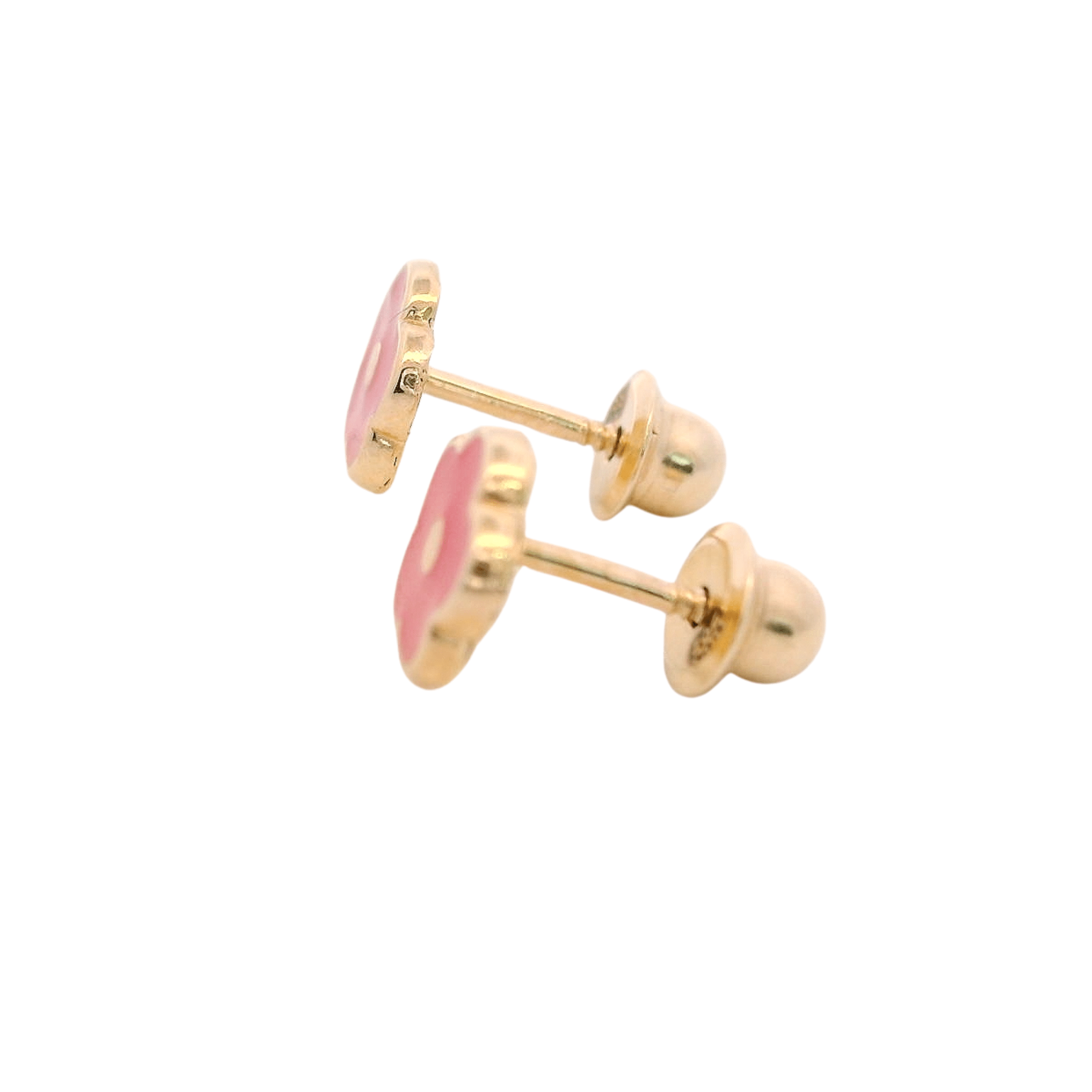 14KY MINI FLOWER ENAMEL PINK EARRINGS - C'SANTOS