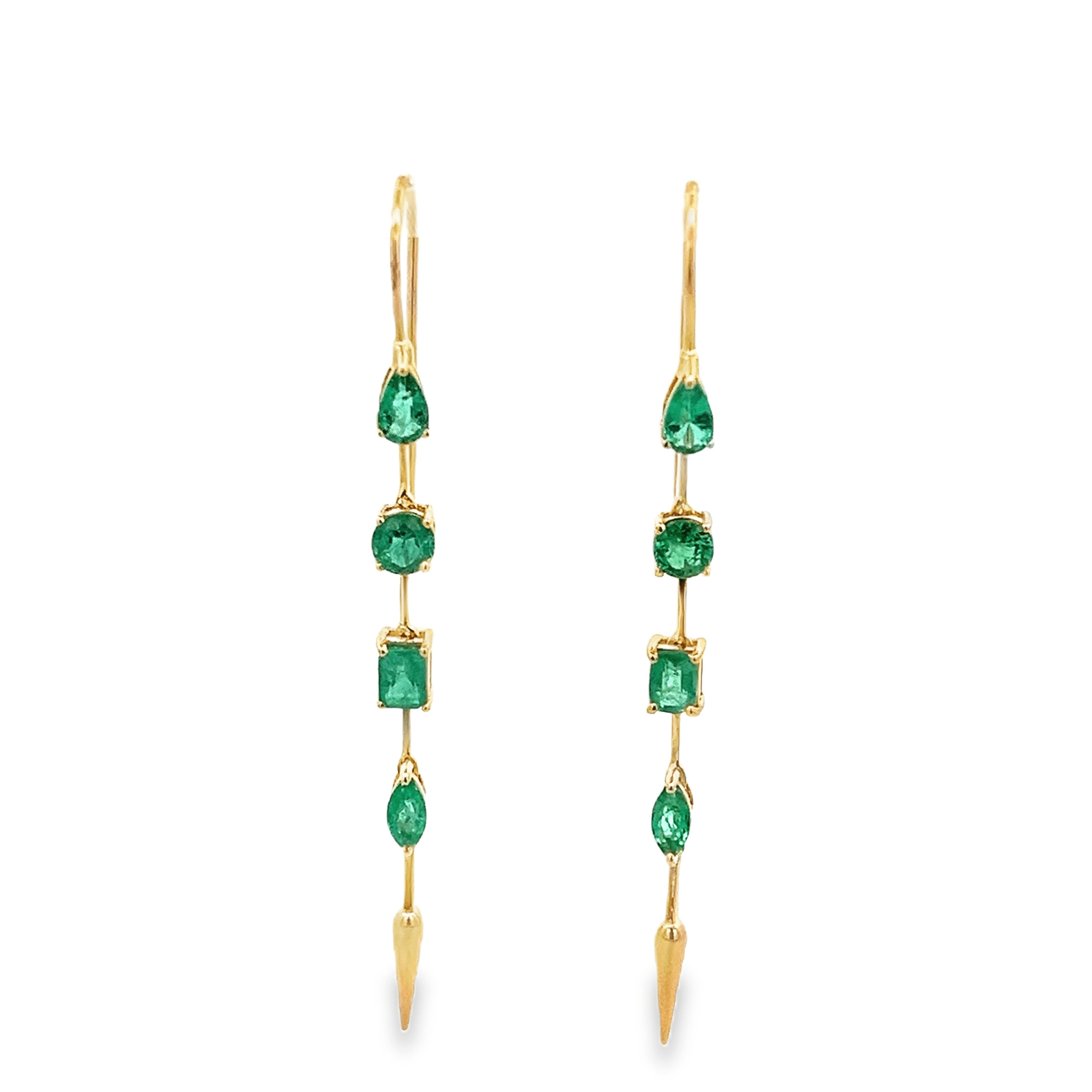14KY MULTI CUTTING WAYS EMERALD PRONG DROP EARRINGS EM1.50CT - C'SANTOS