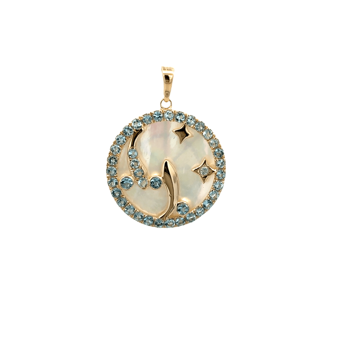 14KY PISCES ZODIAC MOP AND AQUAMARINE CHARM ST6.24CT - C'SANTOS