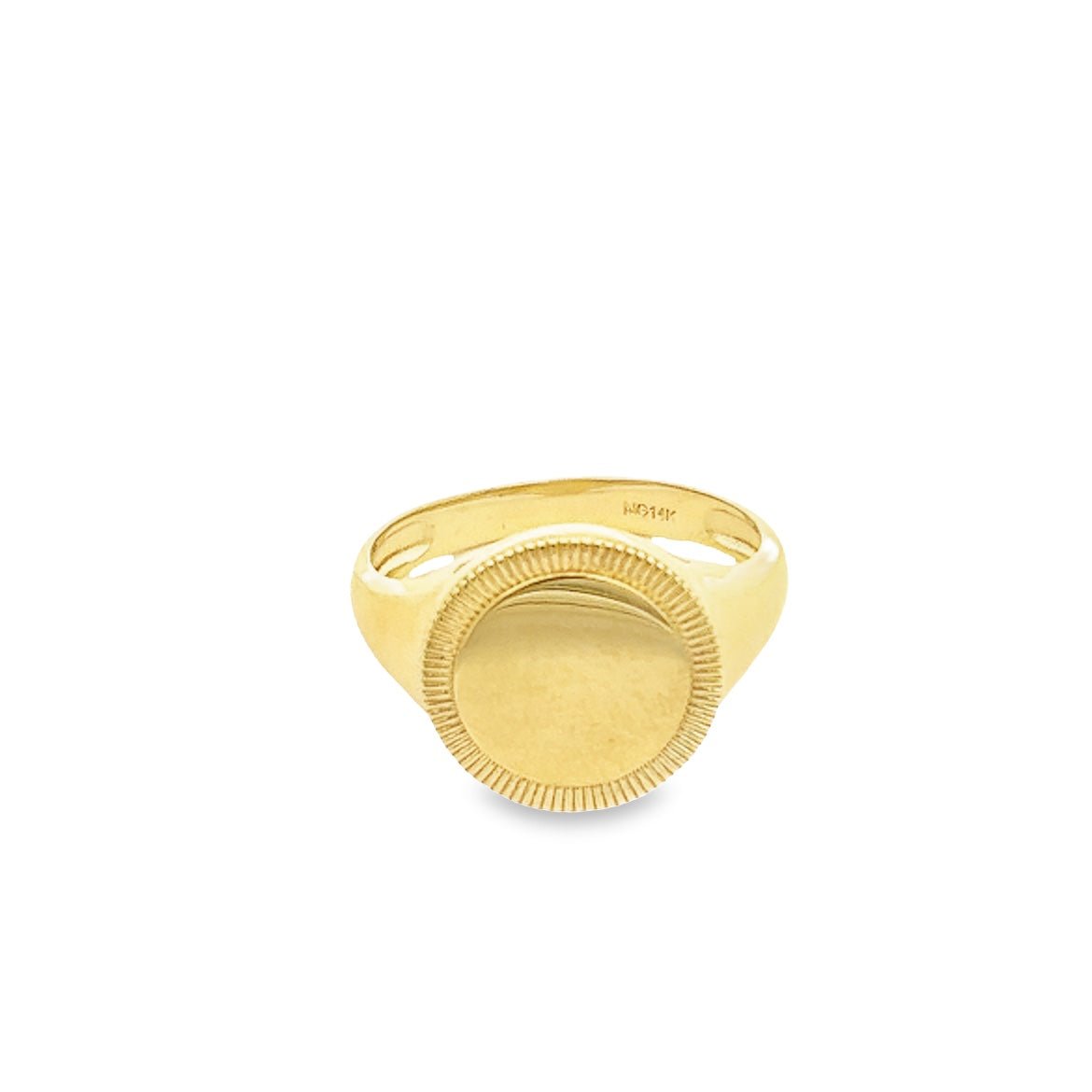 14KY RING WITH BIG ROUND PLAQUE AND BEZEL WITH DISIGN T.10.5 - C'SANTOS