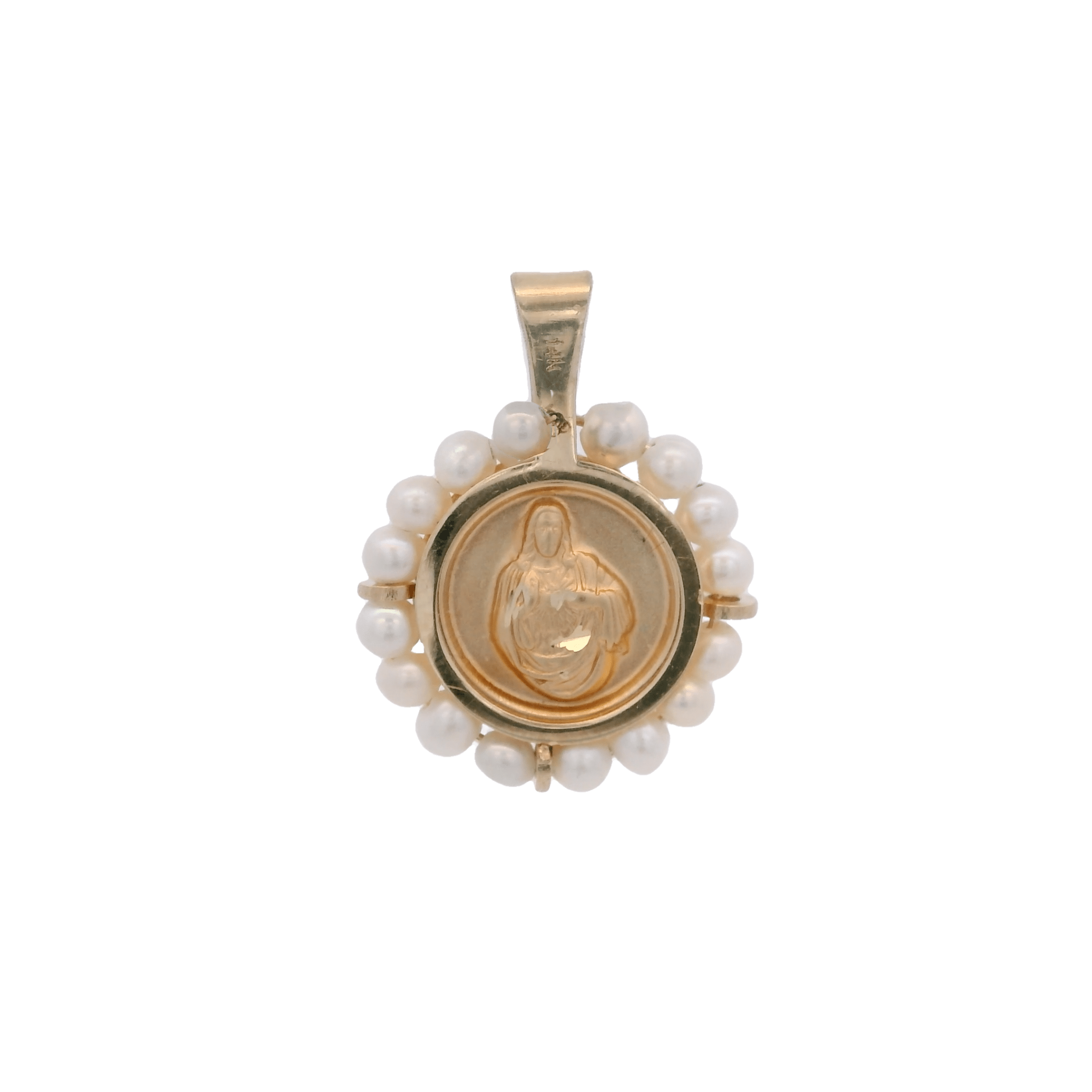 14KY VIRGIN OF CARMEN WITH PEARL 14MM MEDAL - C'SANTOS