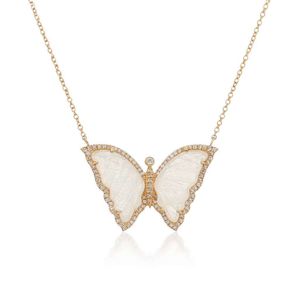 Collar Mariposa en Oro Amarillo 14K con Diamantes