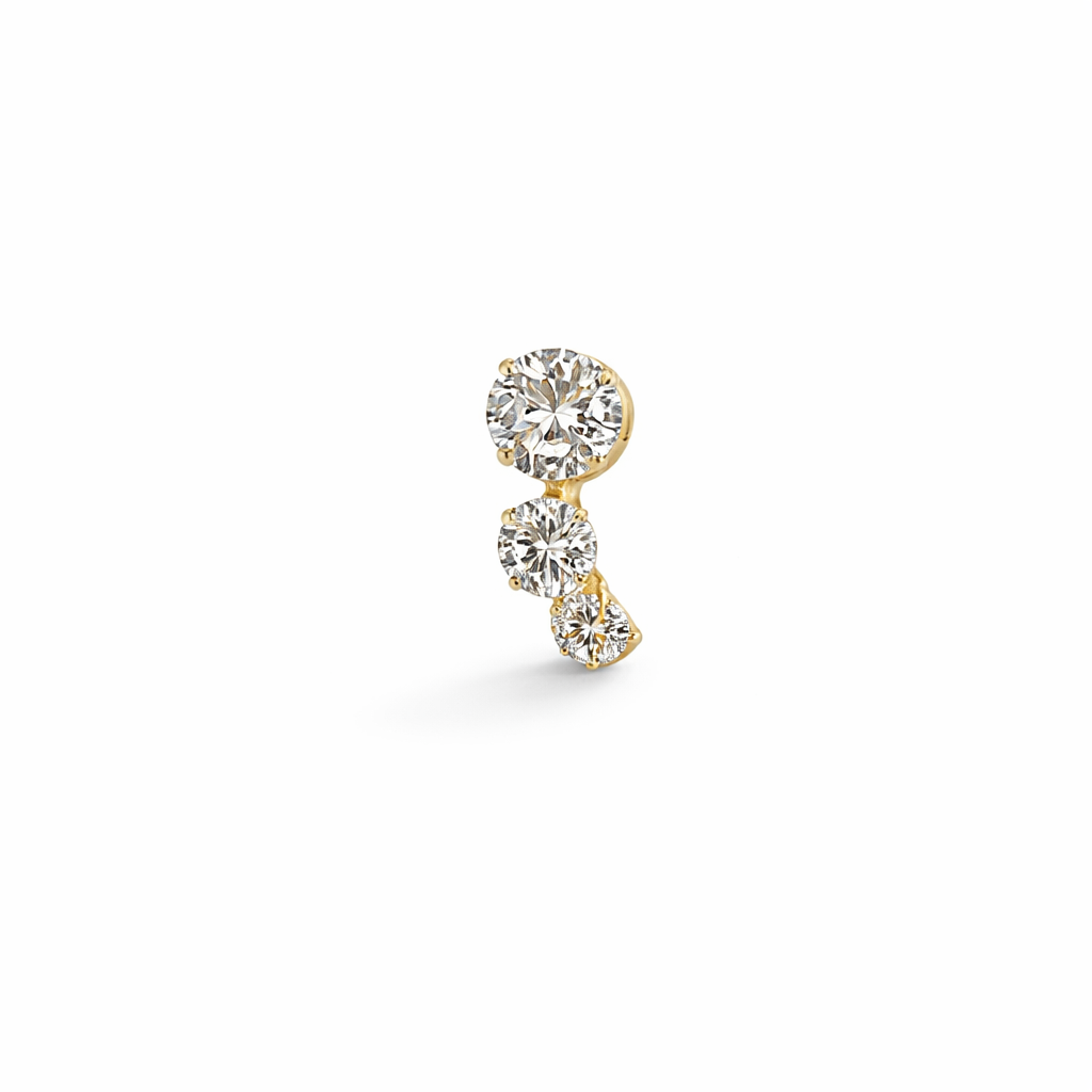 14KY THREE CRYSTAL PIERCING