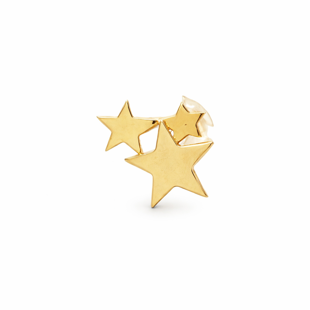 14K PIERCING CON TRES ESTRELLAS GRANDE GOLD