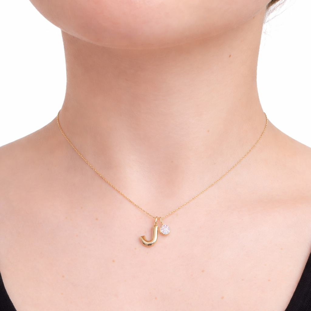 Collar Inicial J en Plata 925 con Circonia Rosa
