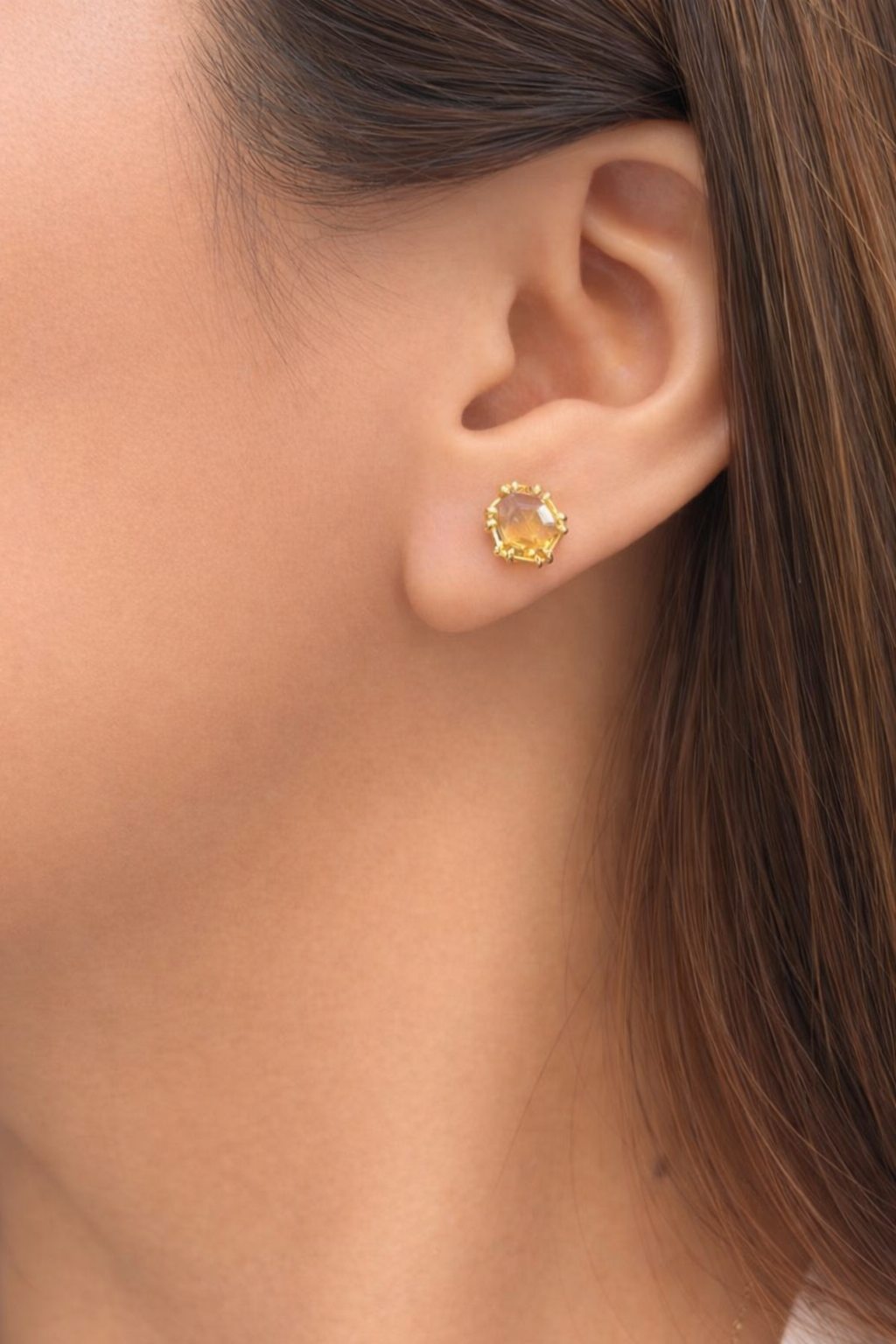 925YG HEXAGONAL CITRINE EARRINGS