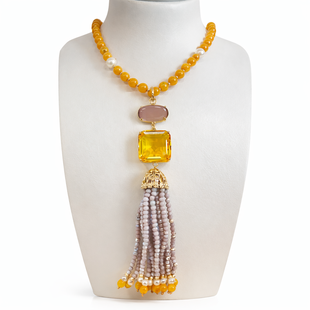 Collar de Plata 925 Bañada en Oro con Jade Amarillo