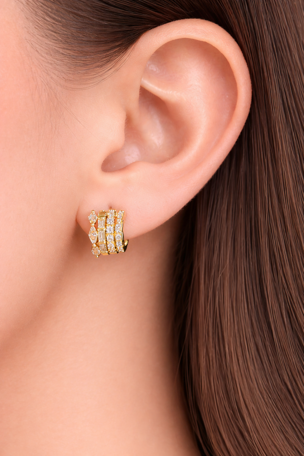 925YG CIRCLE WITH MIX SHAPE EARRINGS