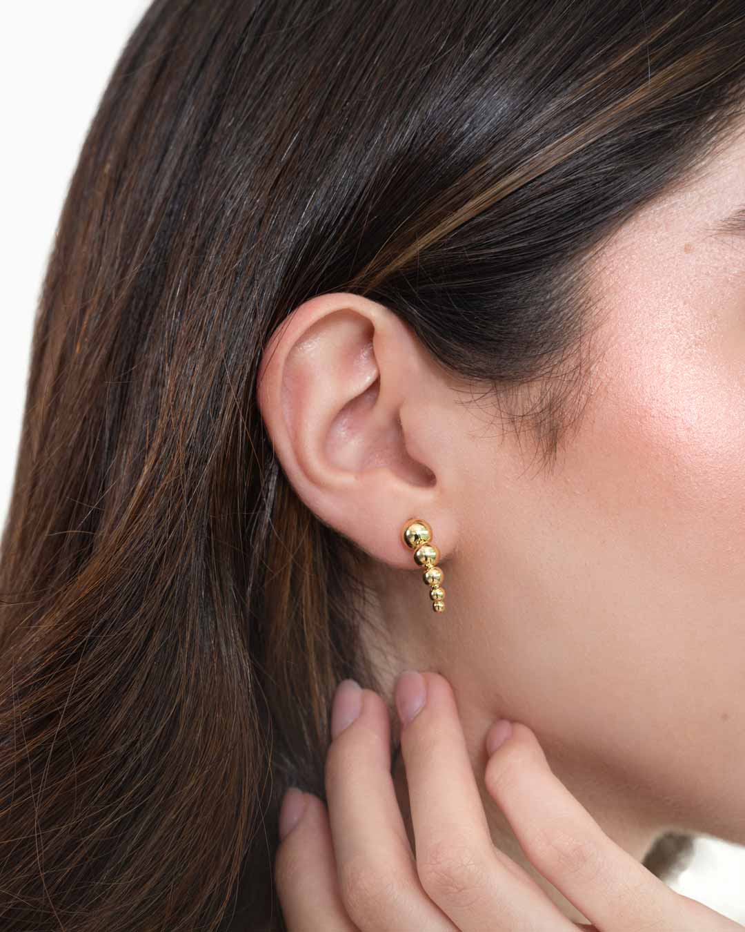 925 SILVER DESCENDING MULTI BALL CURVED EARRING GOLD PLATED - C'SANTOS