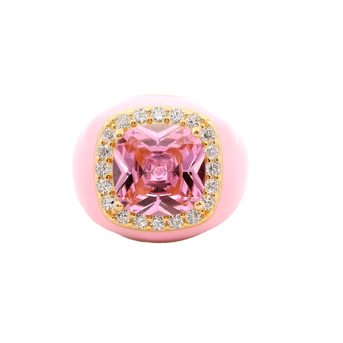 925GD BIG SQUARE PINK CZ ENAMEL PINK ADJUSTABLE RING - C'SANTOS