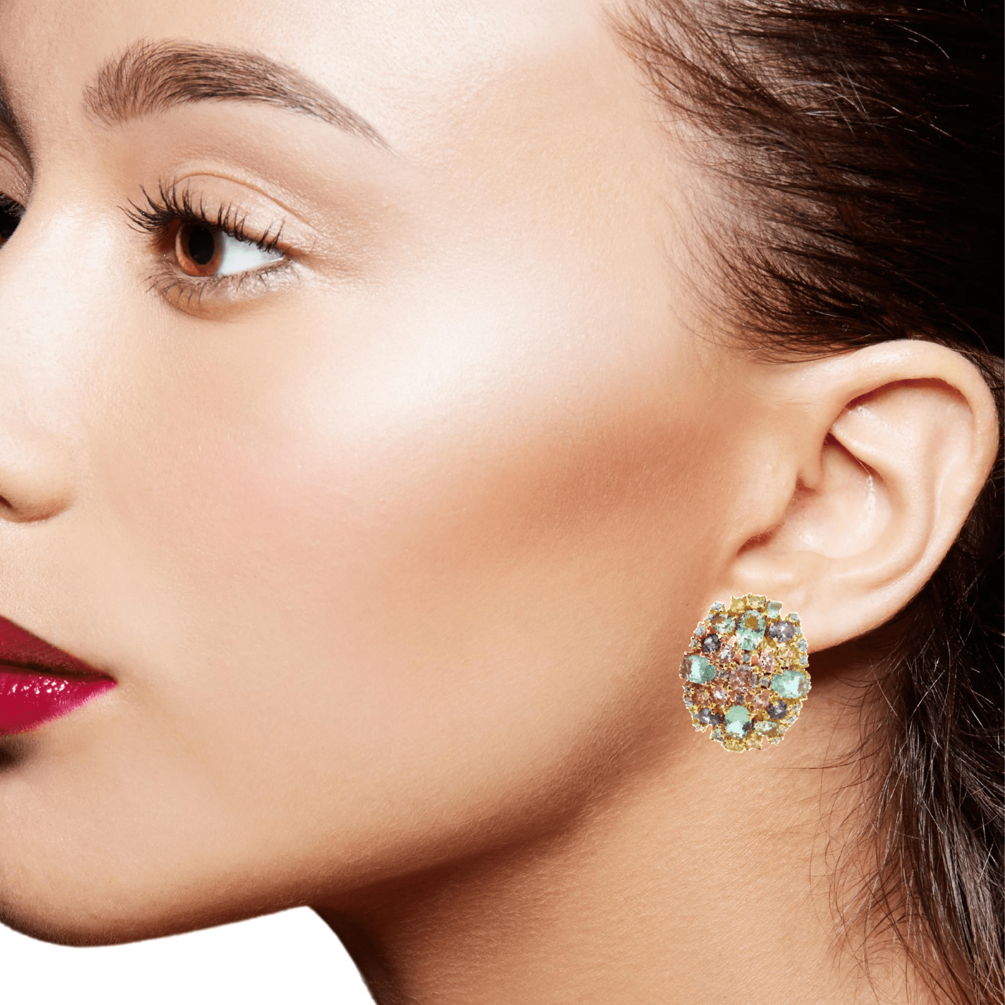 925GD DOME CLUSTER MULTICOLOR CZ EARRINGS - C'SANTOS