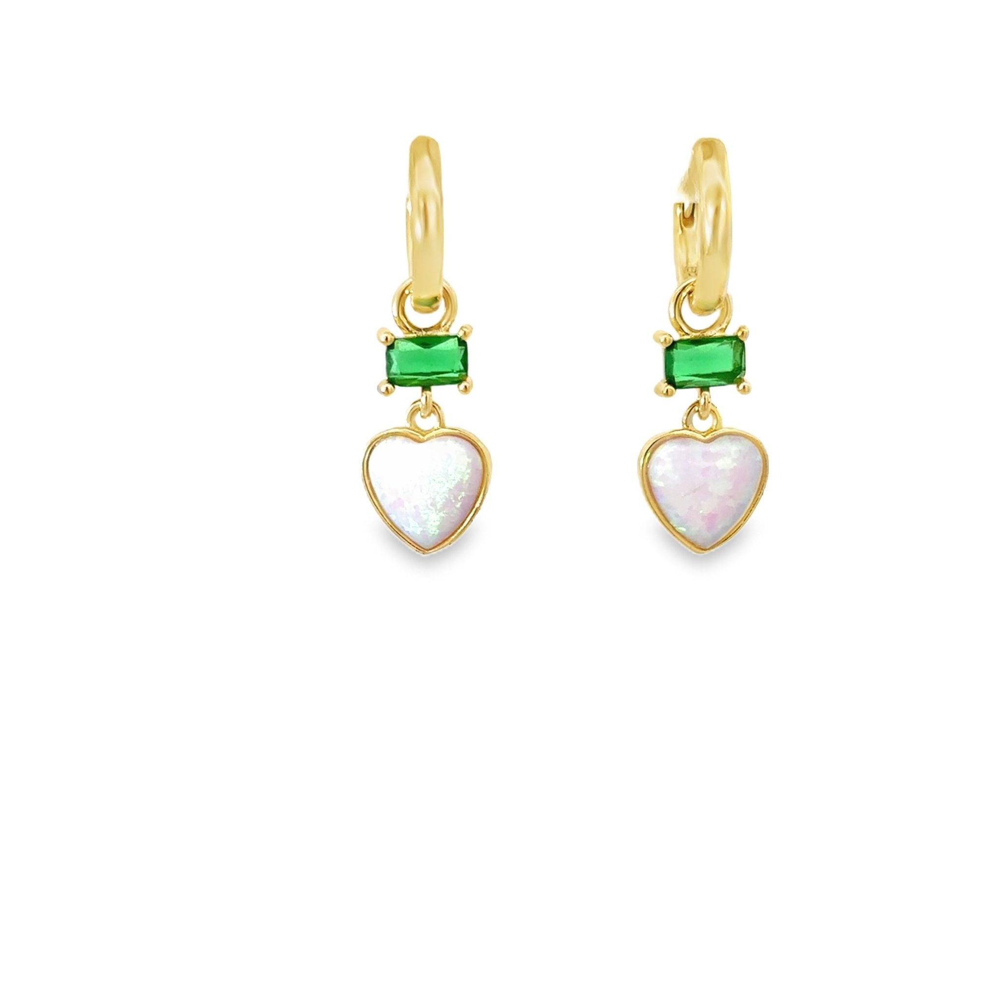 925GG SMALL OPAL HEART BAGUETTE GREEN CZ HUGGIES - C'SANTOS