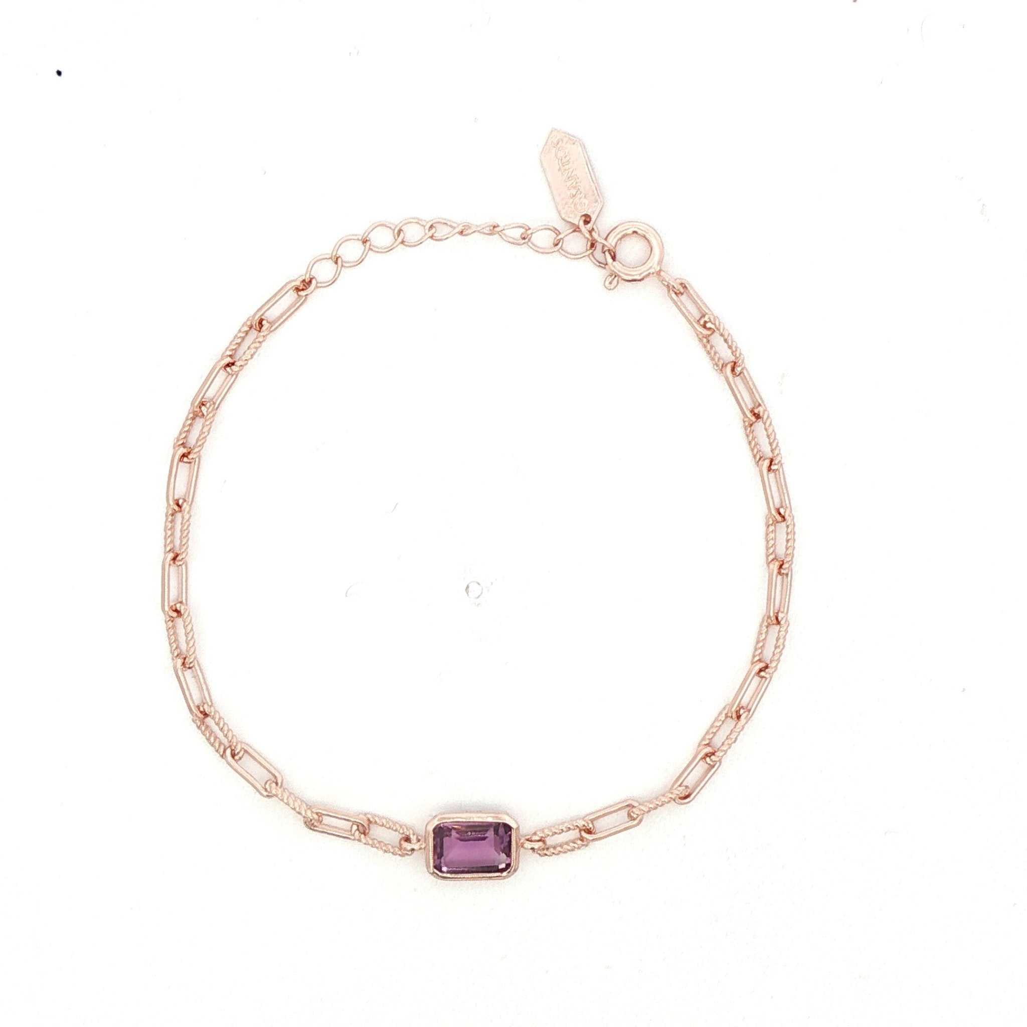 925RG BAGUETTE AMETHYST PAPERCLIP BRACELET - C'SANTOS