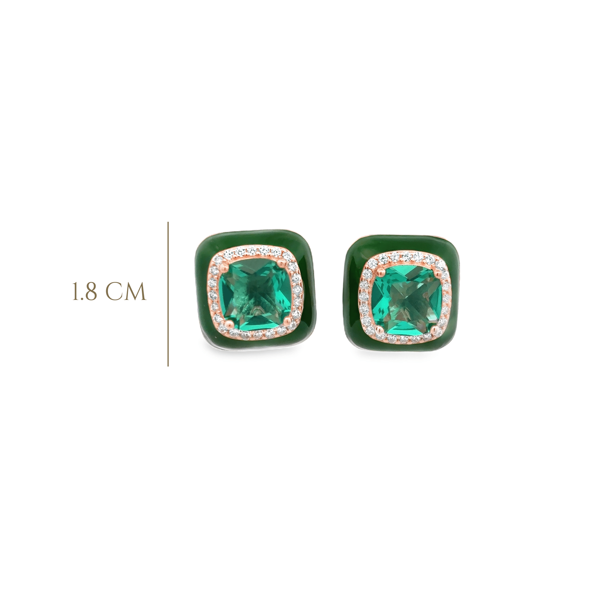 925RG BIG SQUARE GREEN CZ ENAMEL GREEN EARRINGS - C'SANTOS