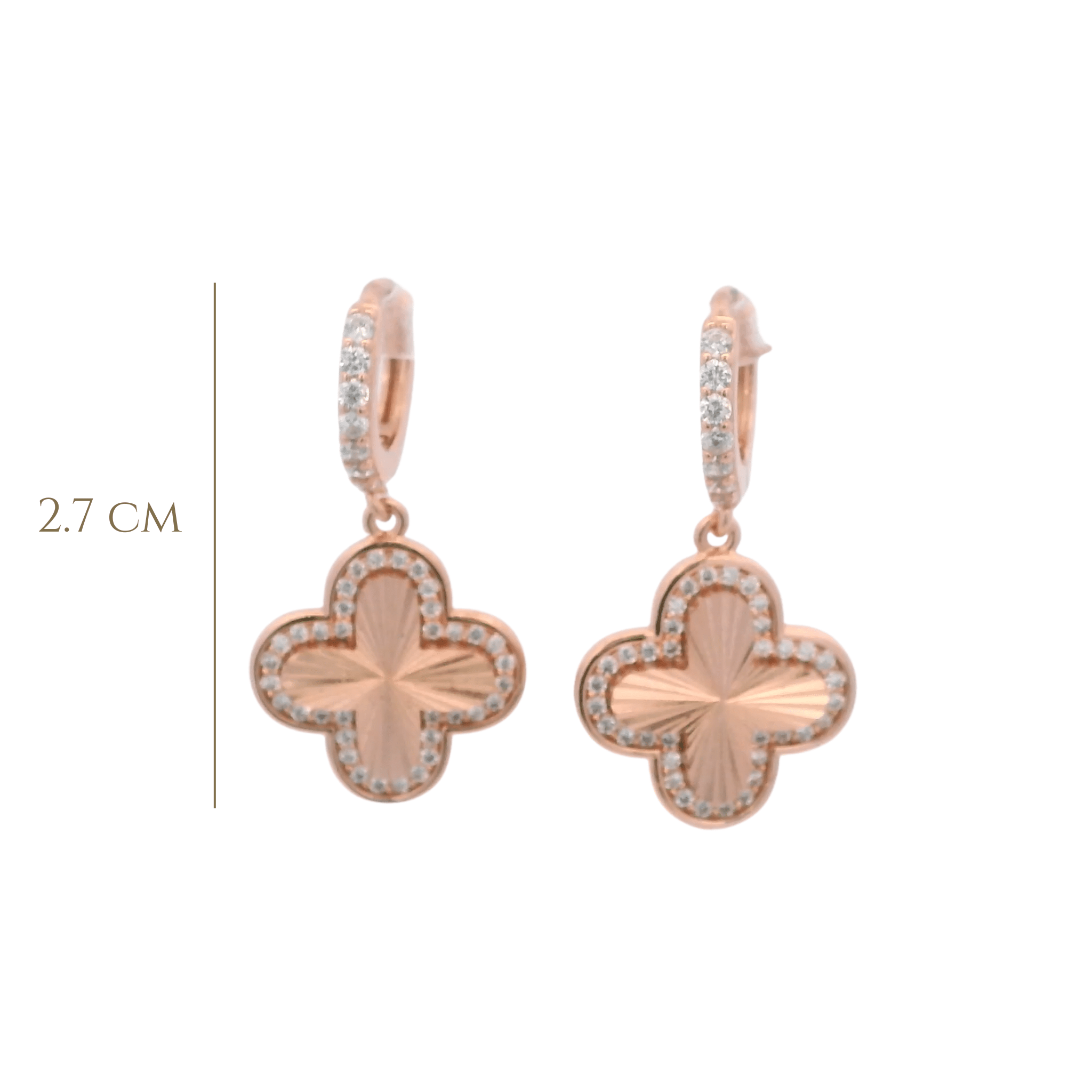 925RG CLOVER TEXTURE WITH CZ AROUND EARRINGS - C'SANTOS