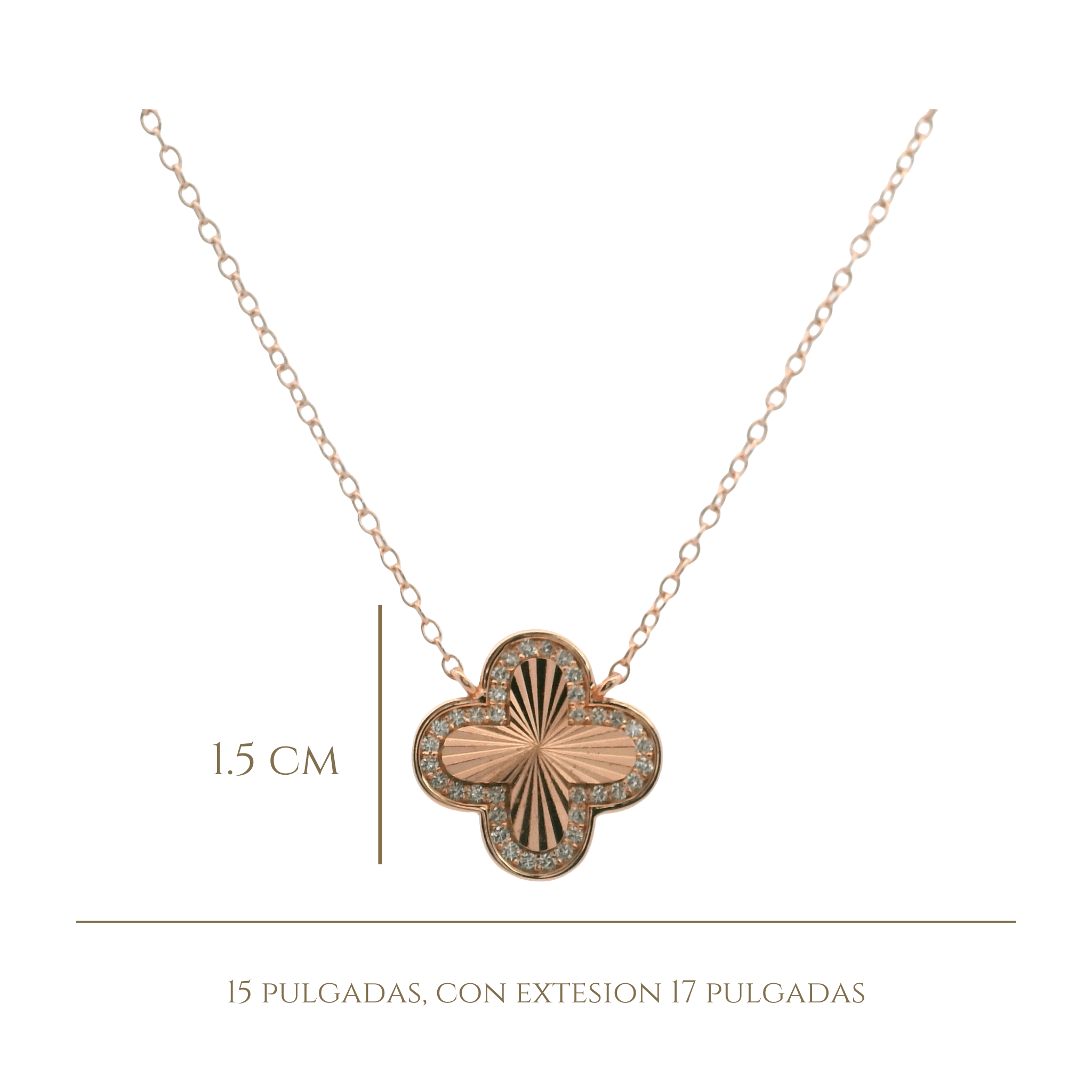 925RG CLOVER TEXTURE WITH CZ AROUND NECKLACE - C'SANTOS